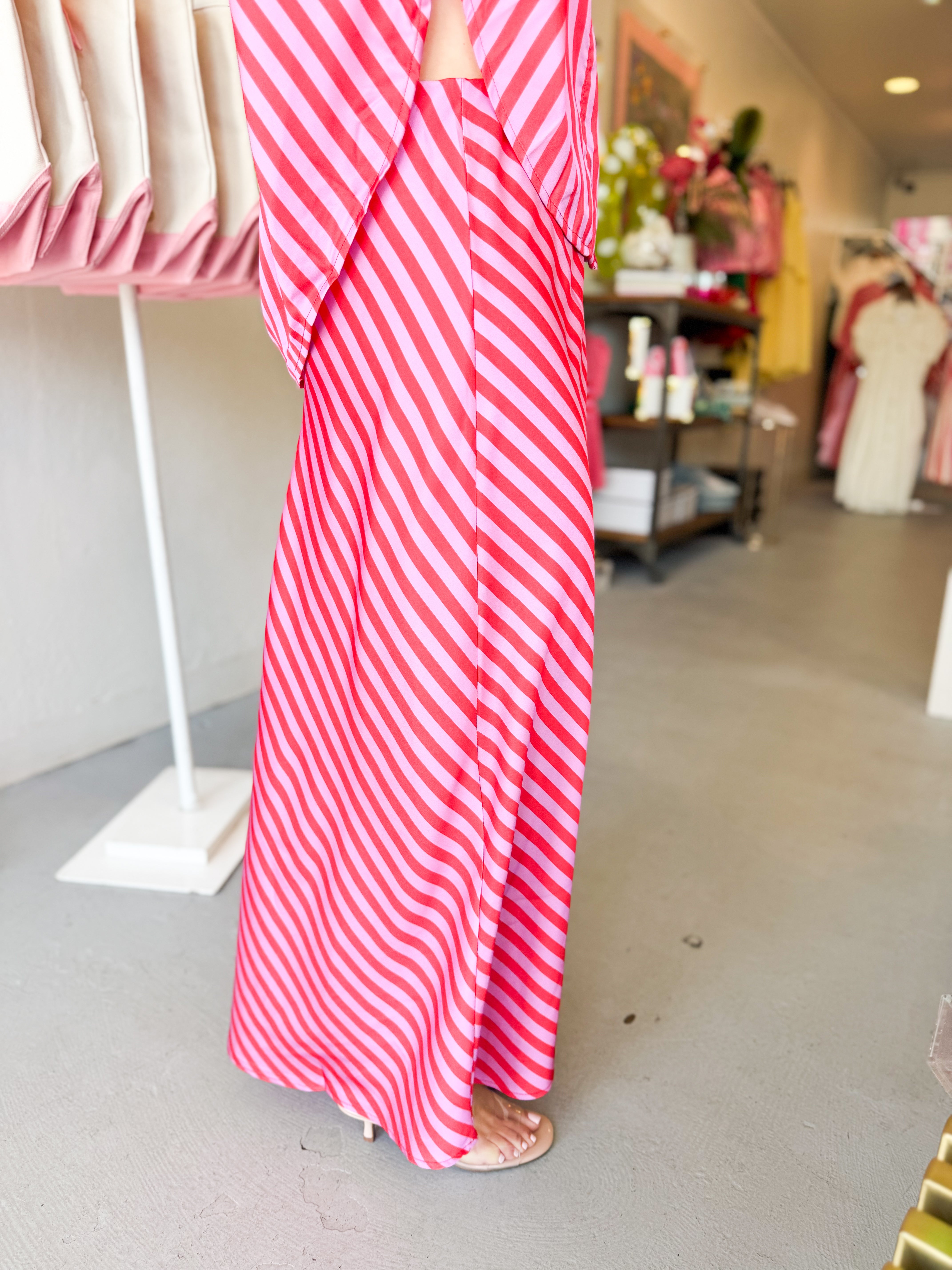 Bias Stripe Midi Skirt