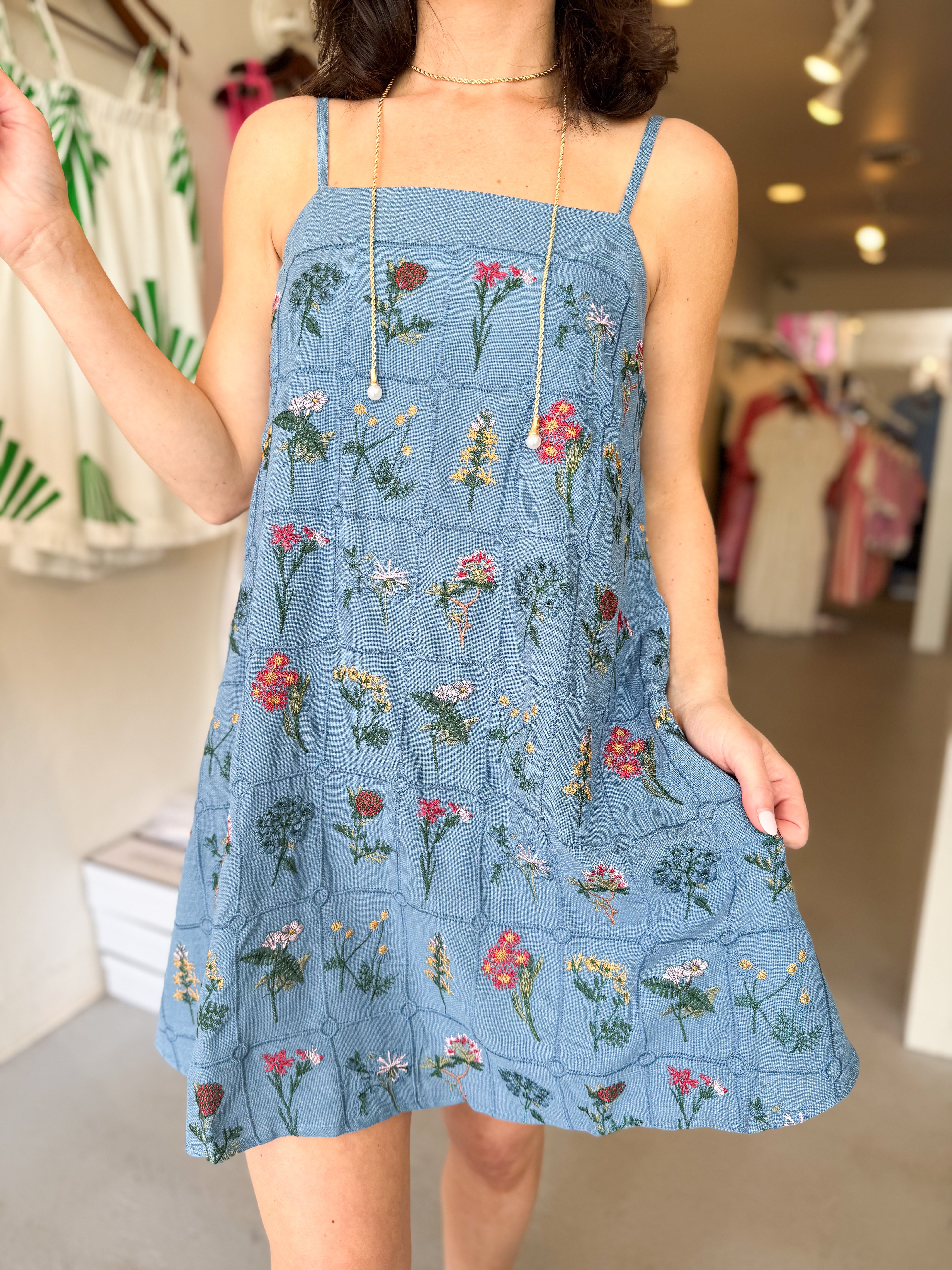 Linen Floral Mini Dress