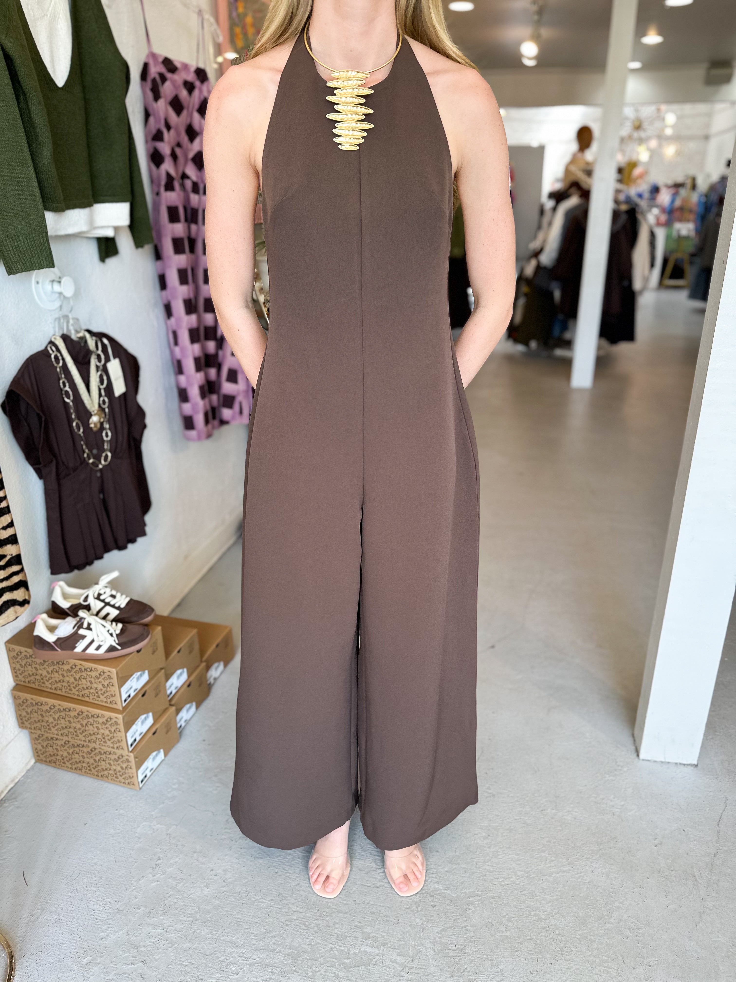 Brown Halter Jumpsuit