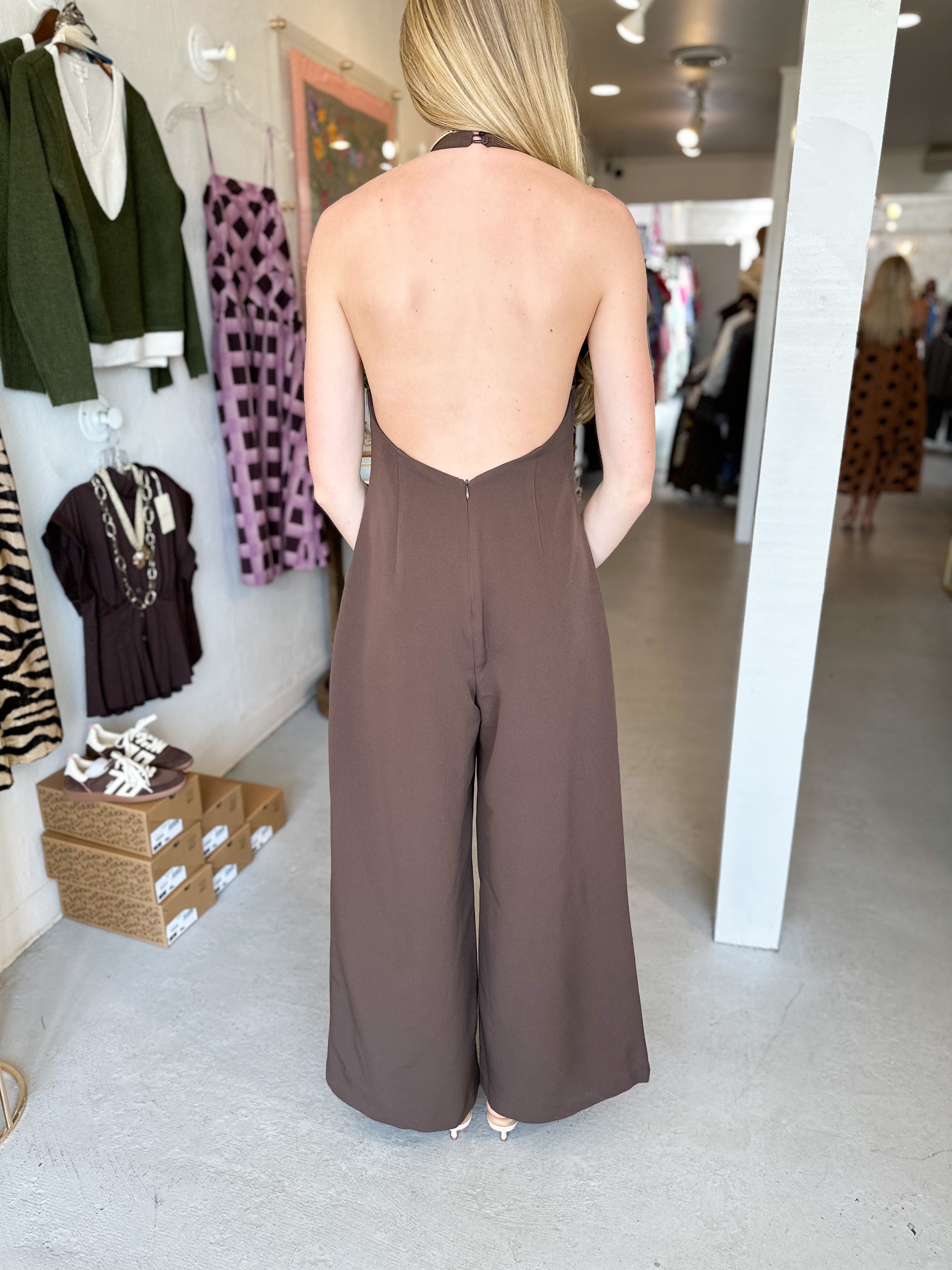 Brown Halter Jumpsuit