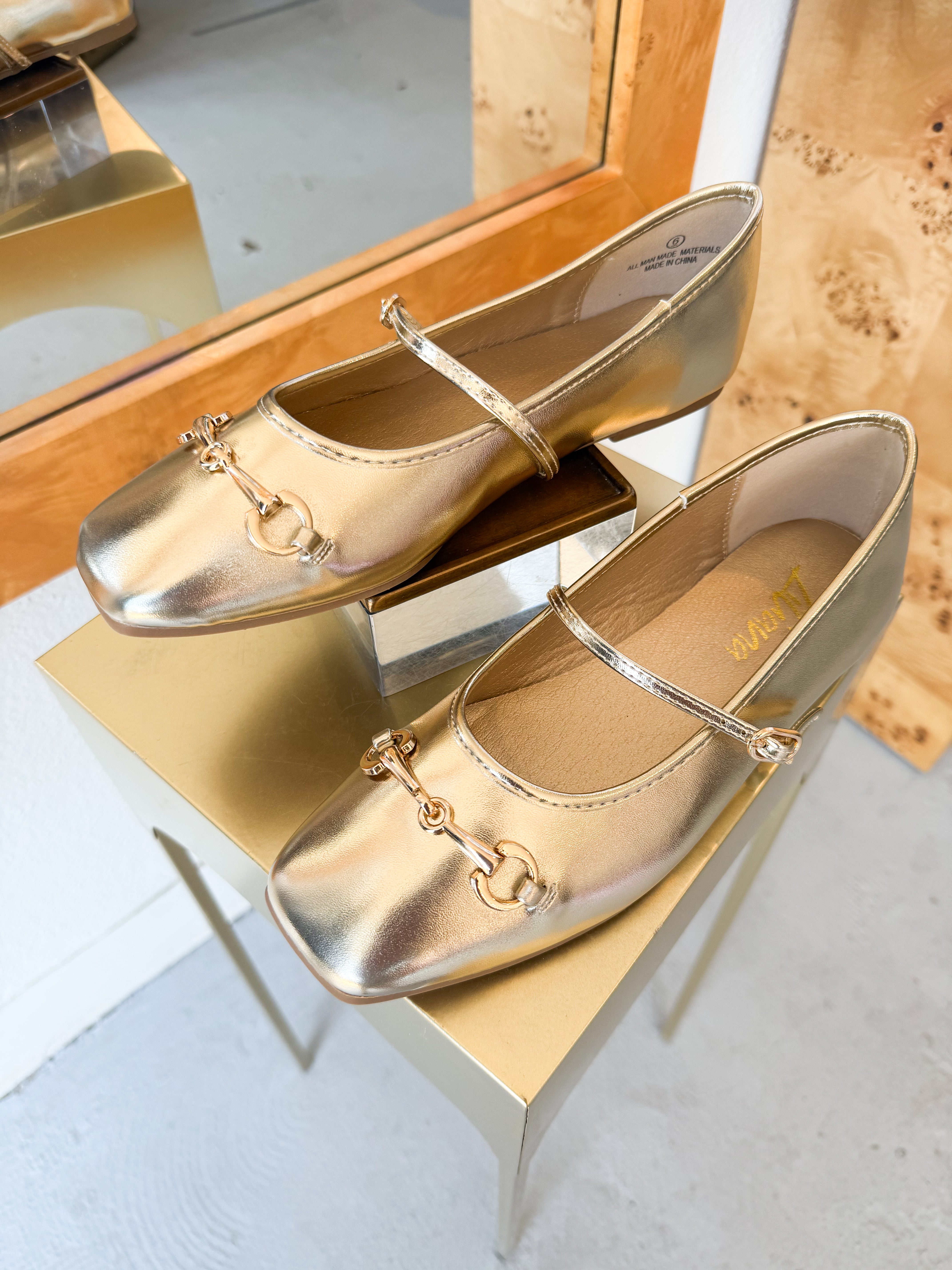 Horse Bit Gold Mary Jane Flat