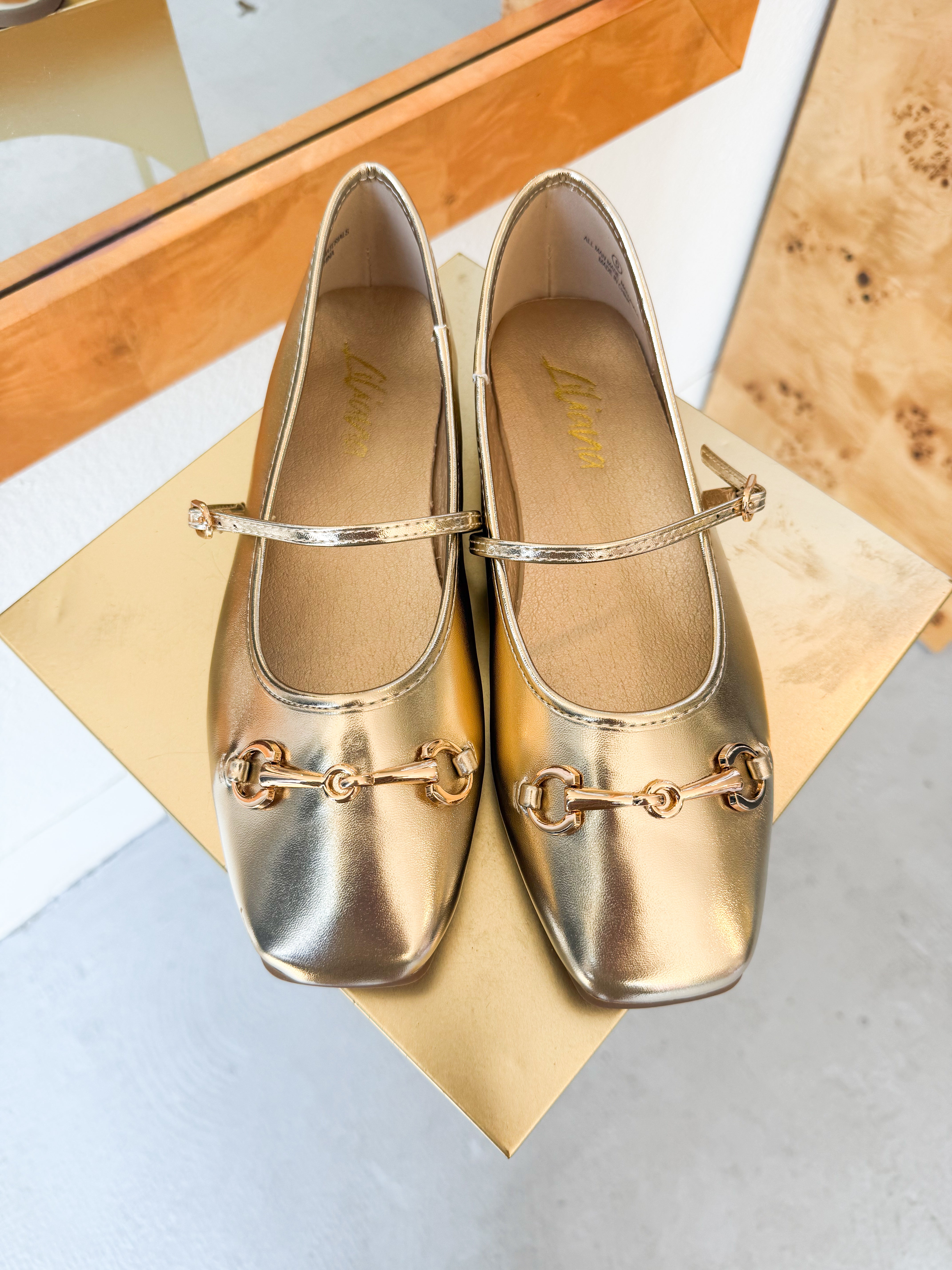 Horse Bit Gold Mary Jane Flat