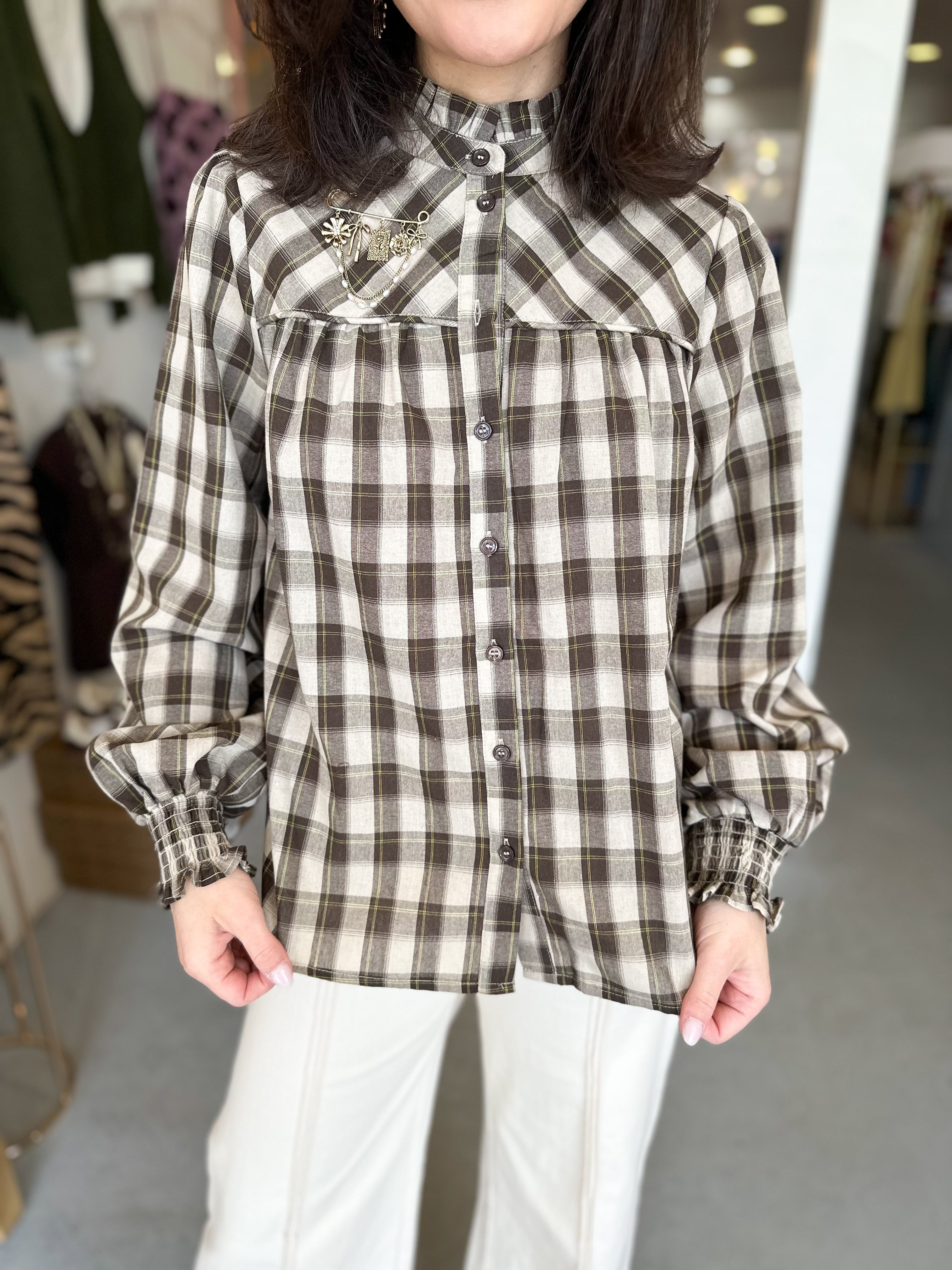 Plaid Ruffled Collar Blouse