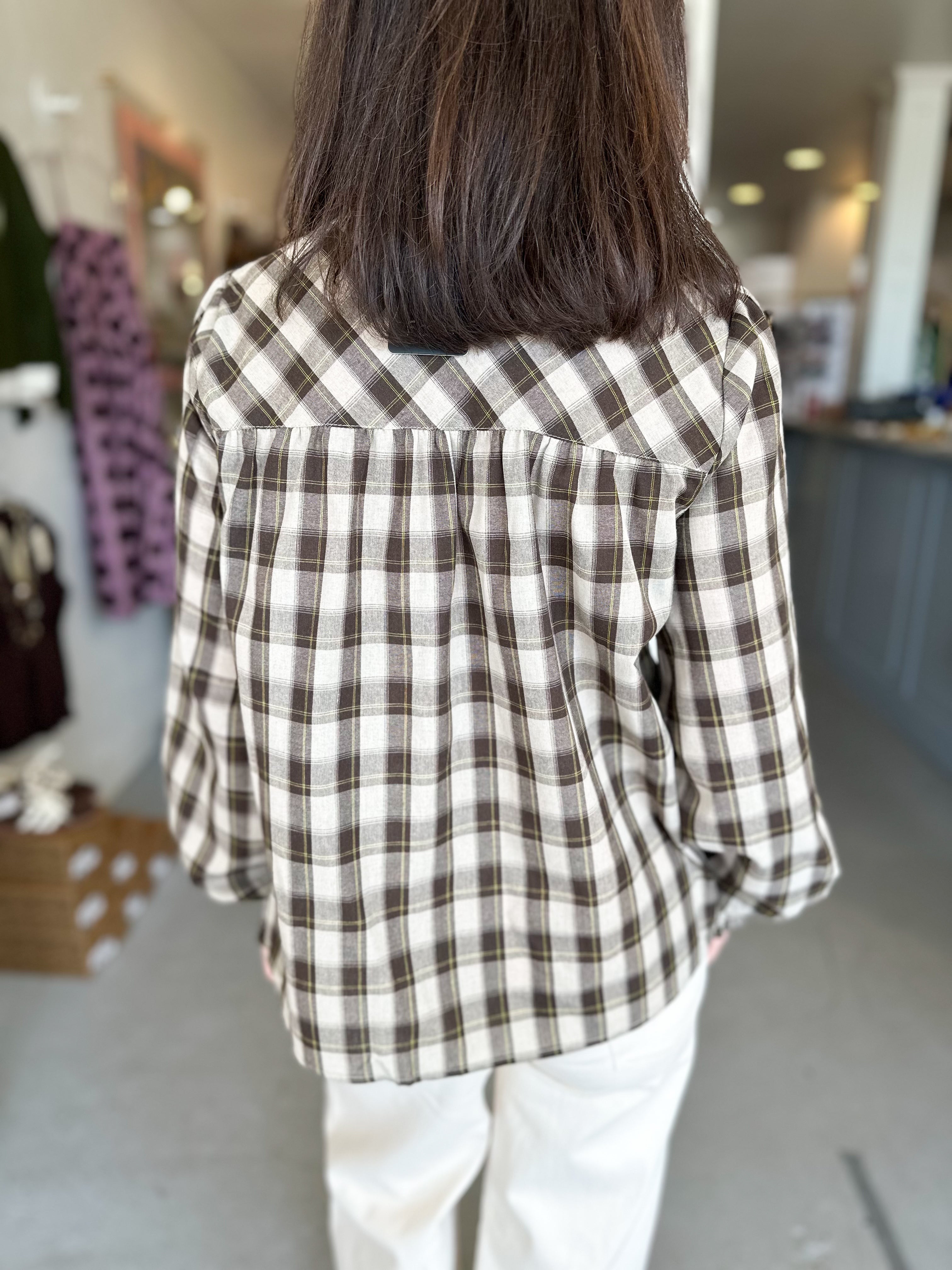 Plaid Ruffled Collar Blouse