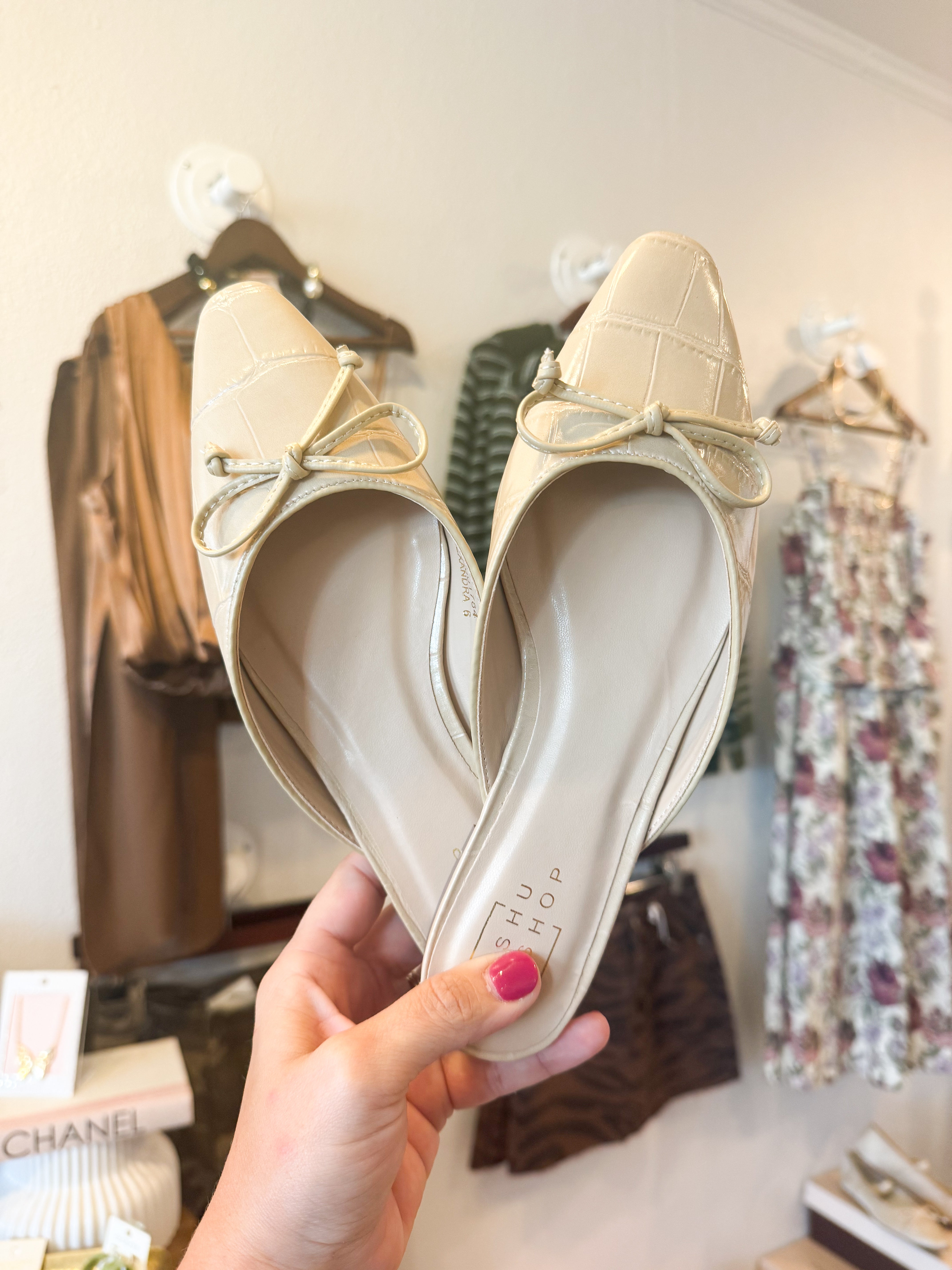 Alexandra Bone Croc Flat