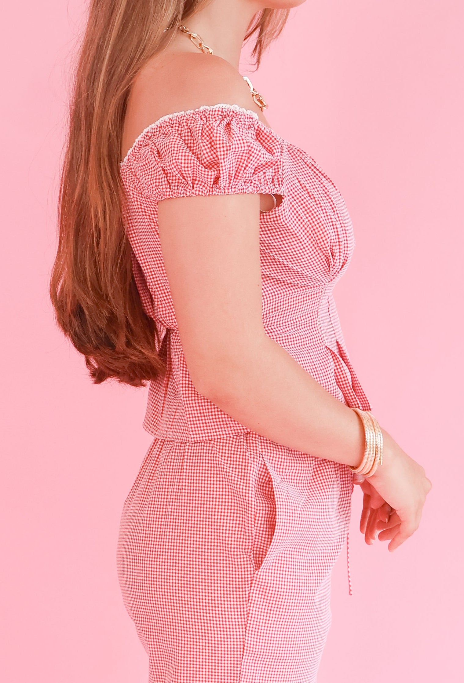 Gingham Cinched Top
