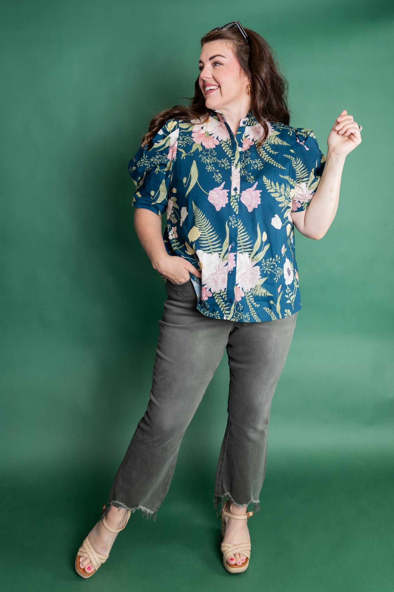 Plus High Rise Distressed Hem Deep Forest