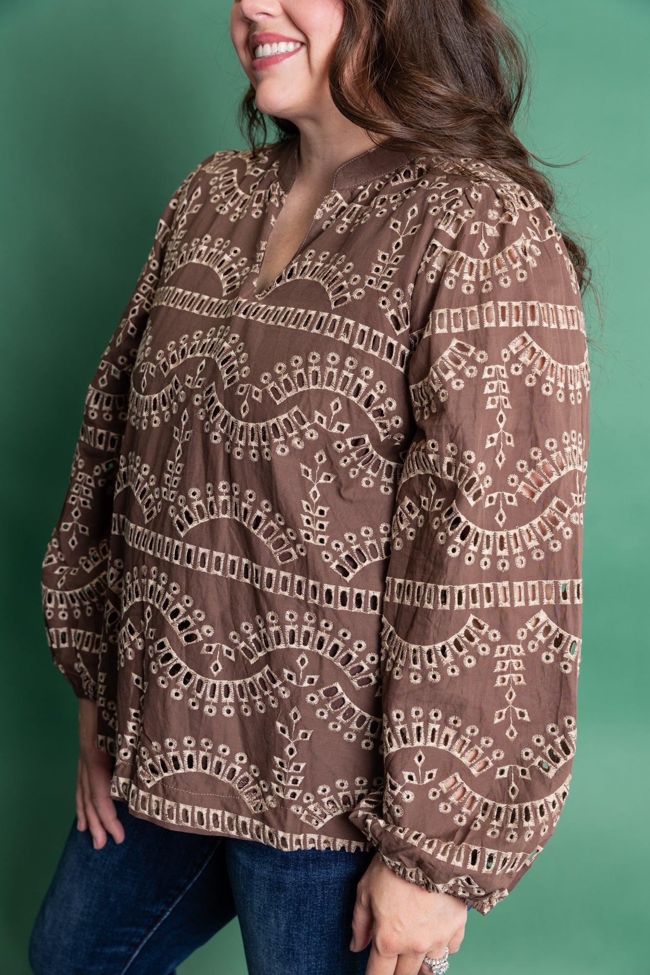 Plus Size Mocha Embroidered Top