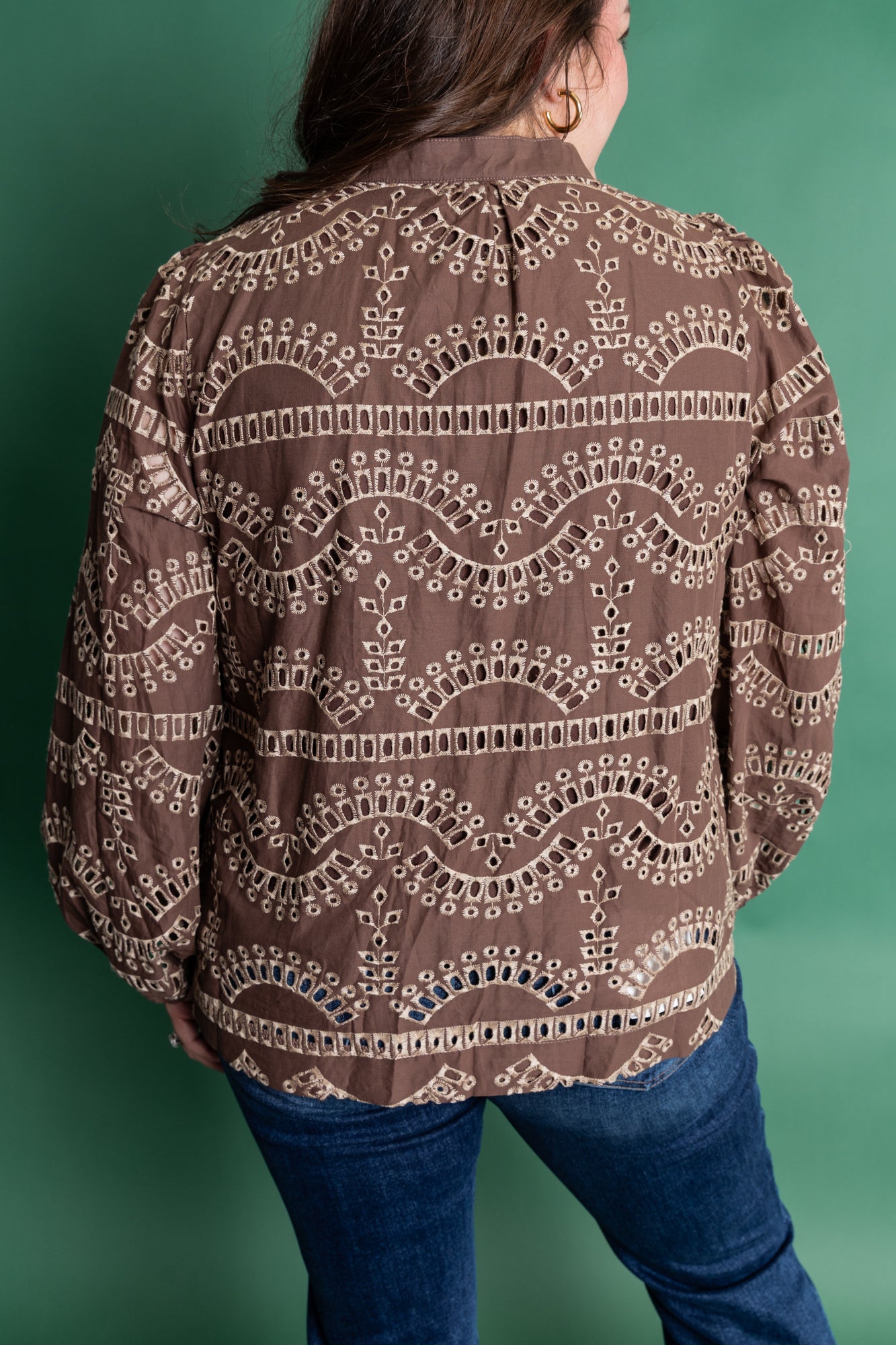 Plus Size Mocha Embroidered Top