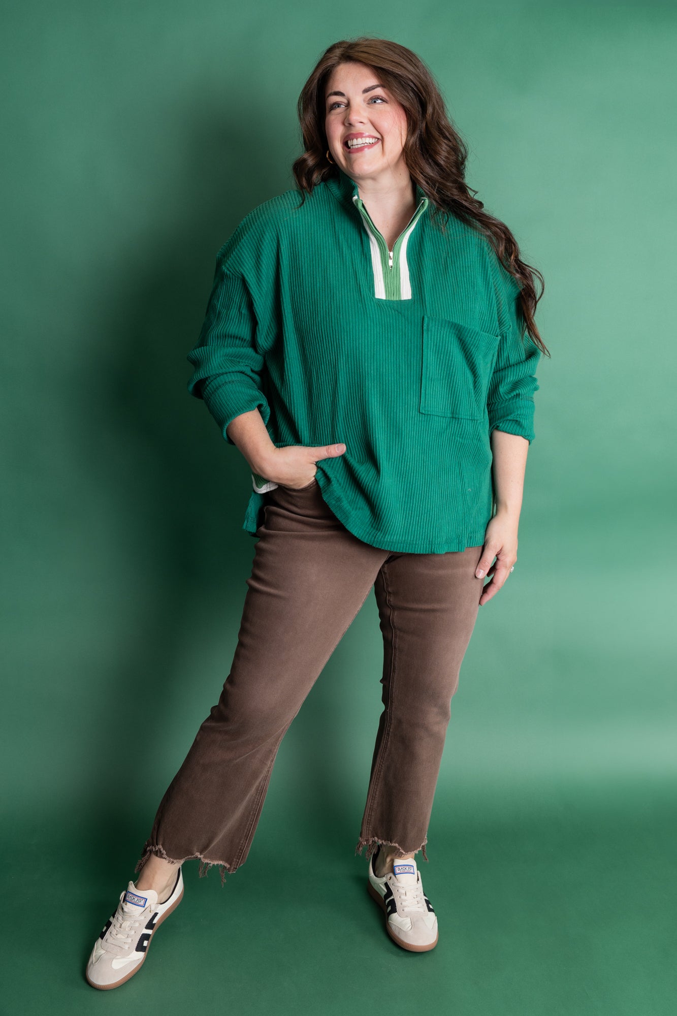 Plus Size Palm Green Quarter Zip
