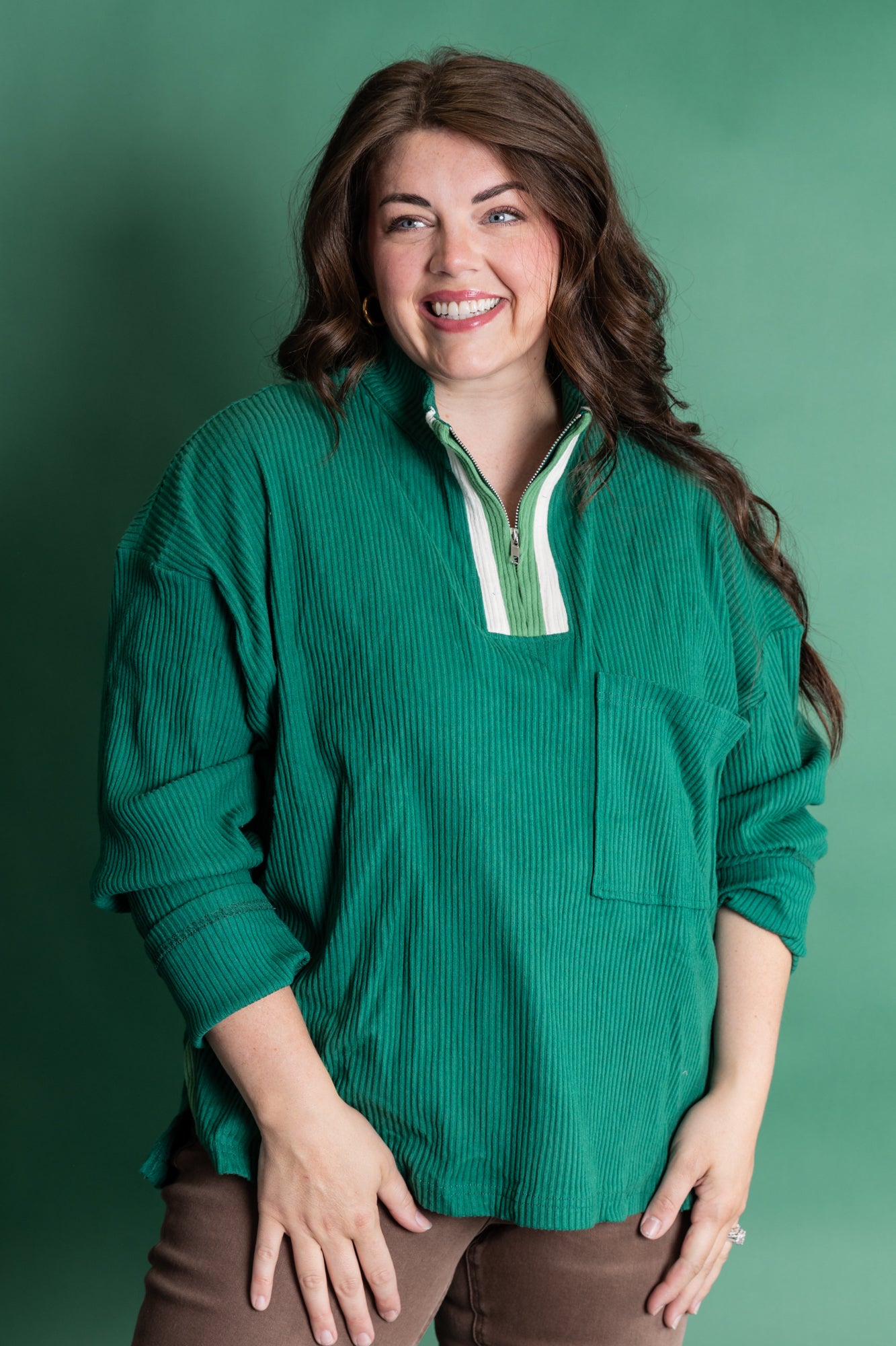 Plus Size Palm Green Quarter Zip