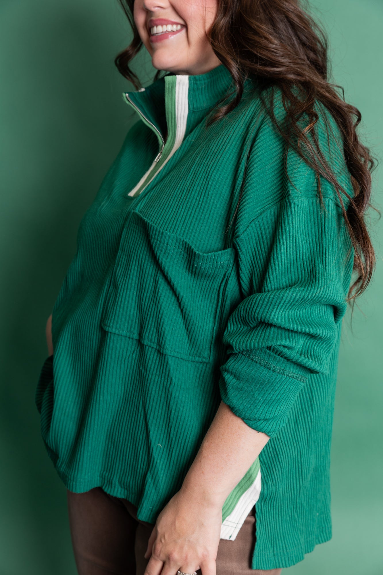 Plus Size Palm Green Quarter Zip