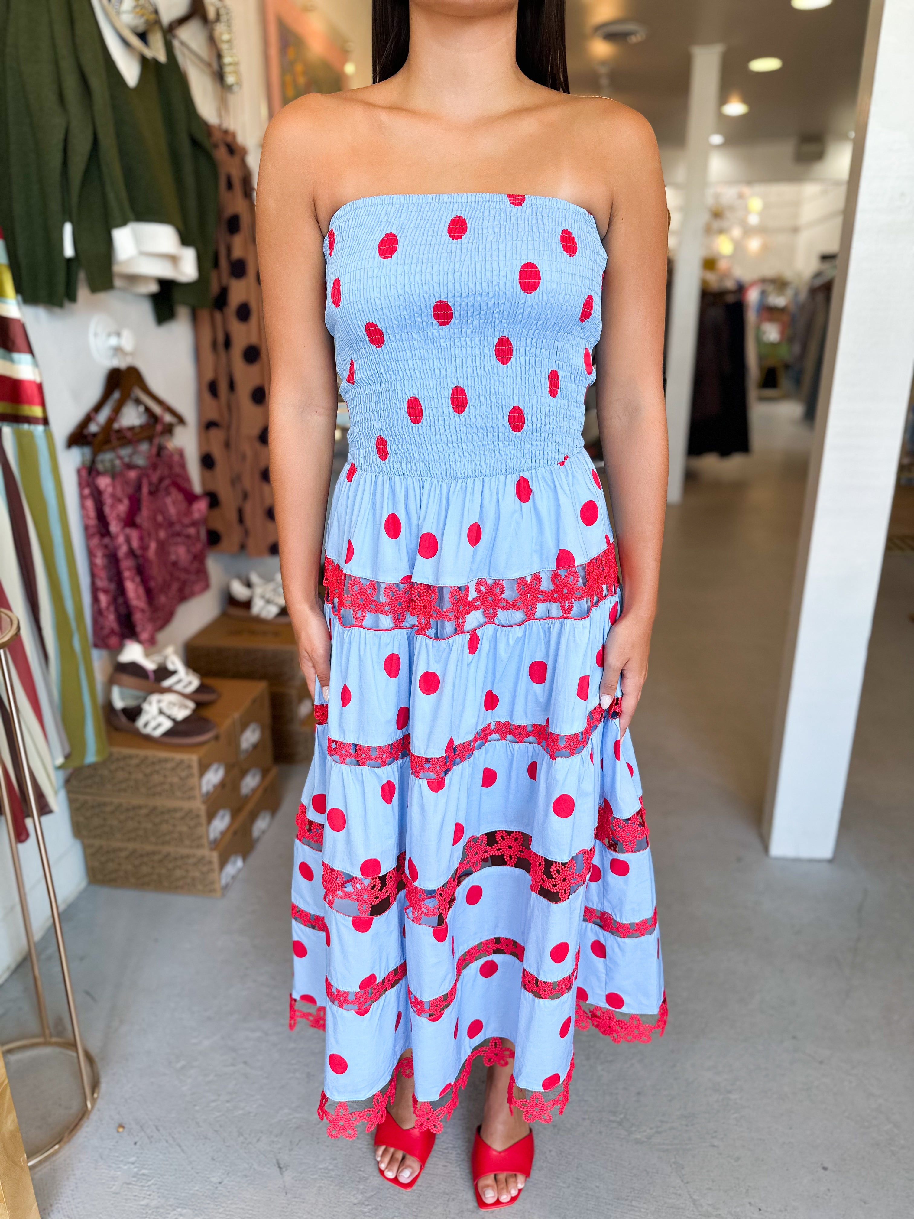 Smocked Polkadot Midi Dress