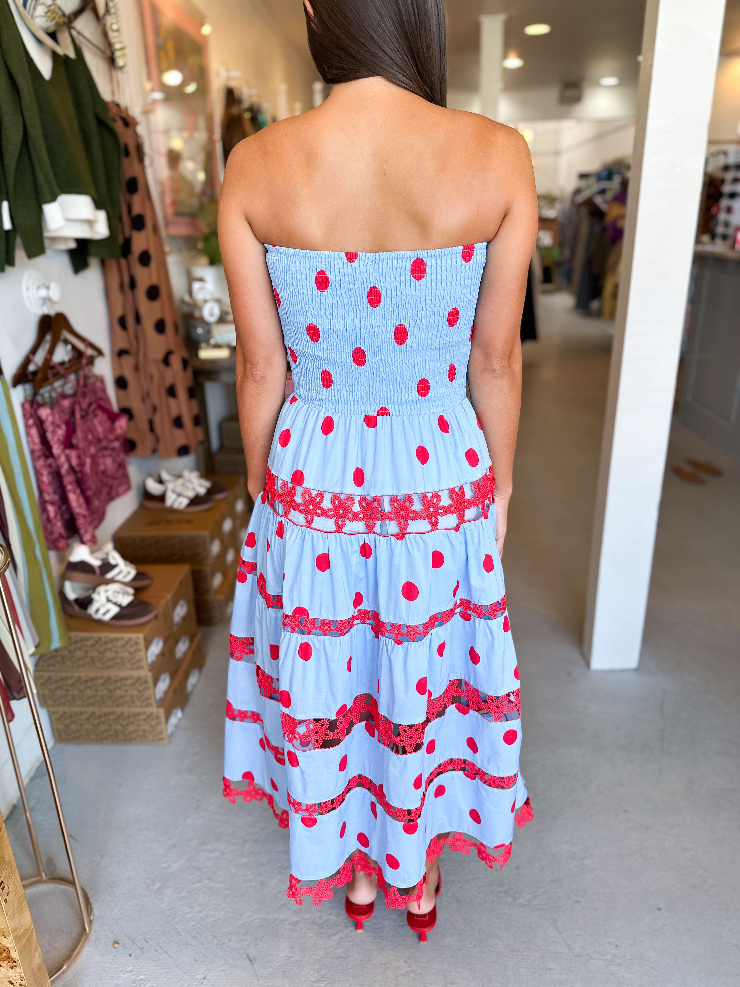 Smocked Polkadot Midi Dress