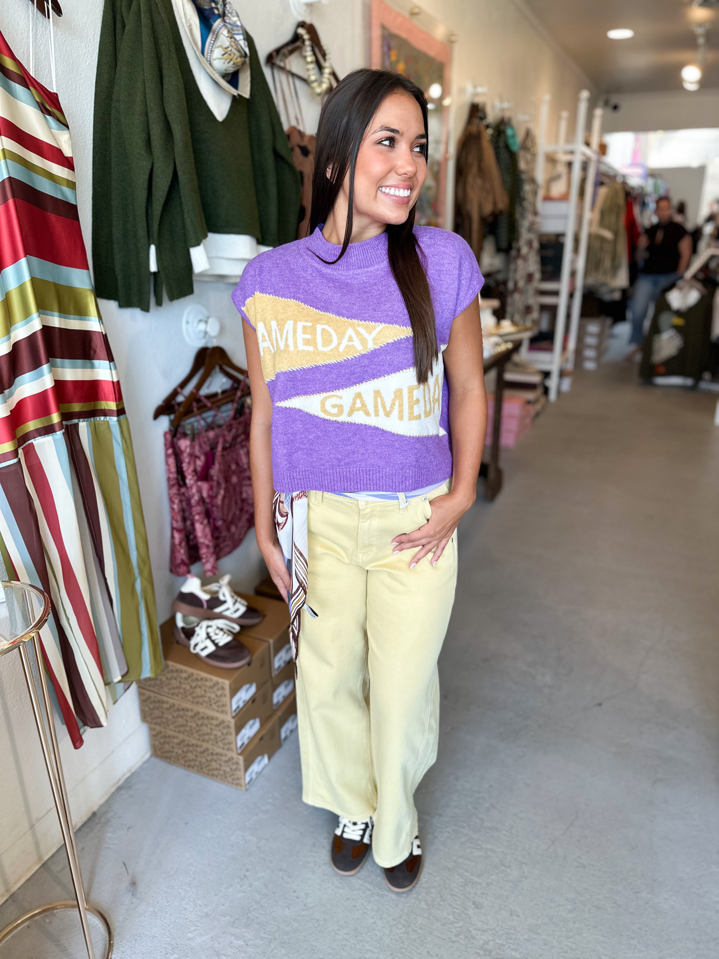 Game Day Mock Neck Pennant Sweater