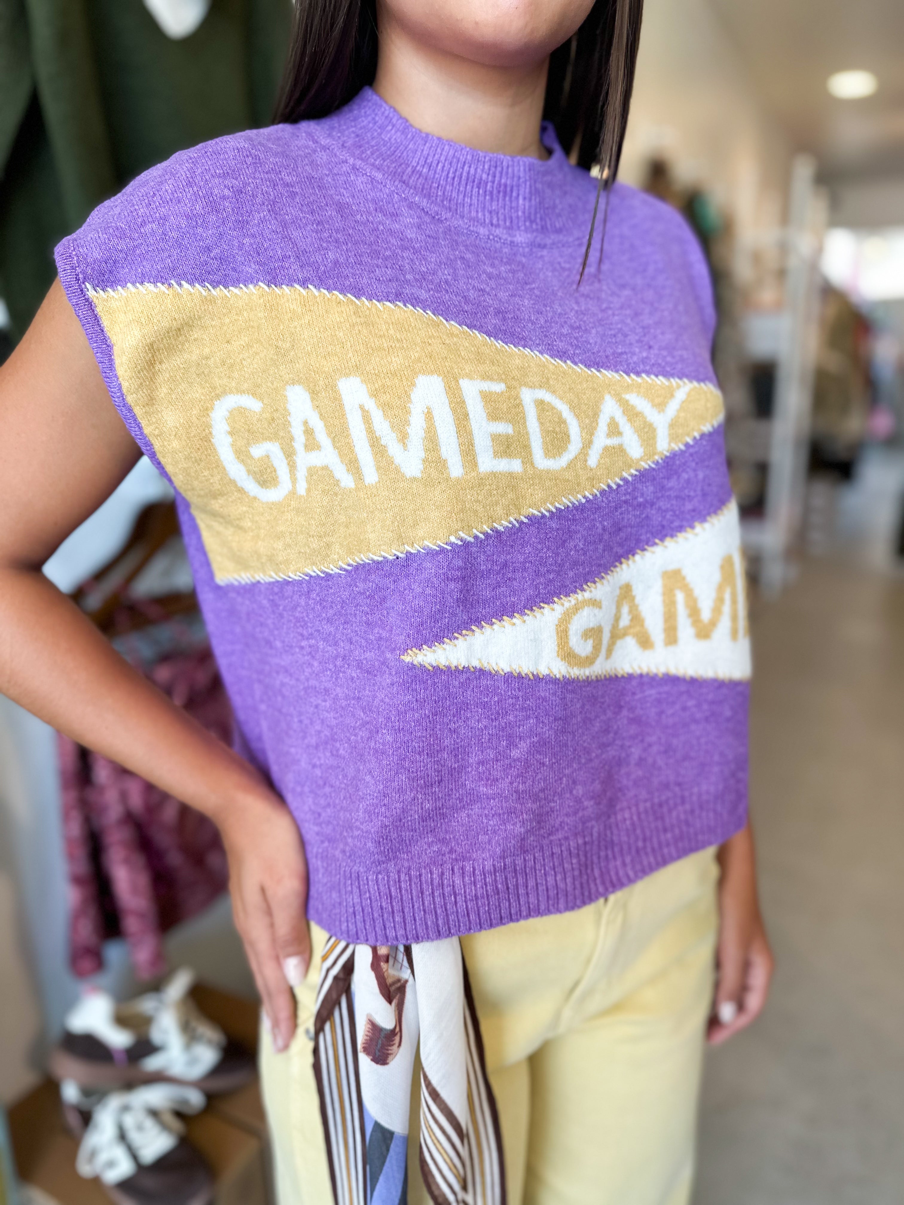 Game Day Mock Neck Pennant Sweater