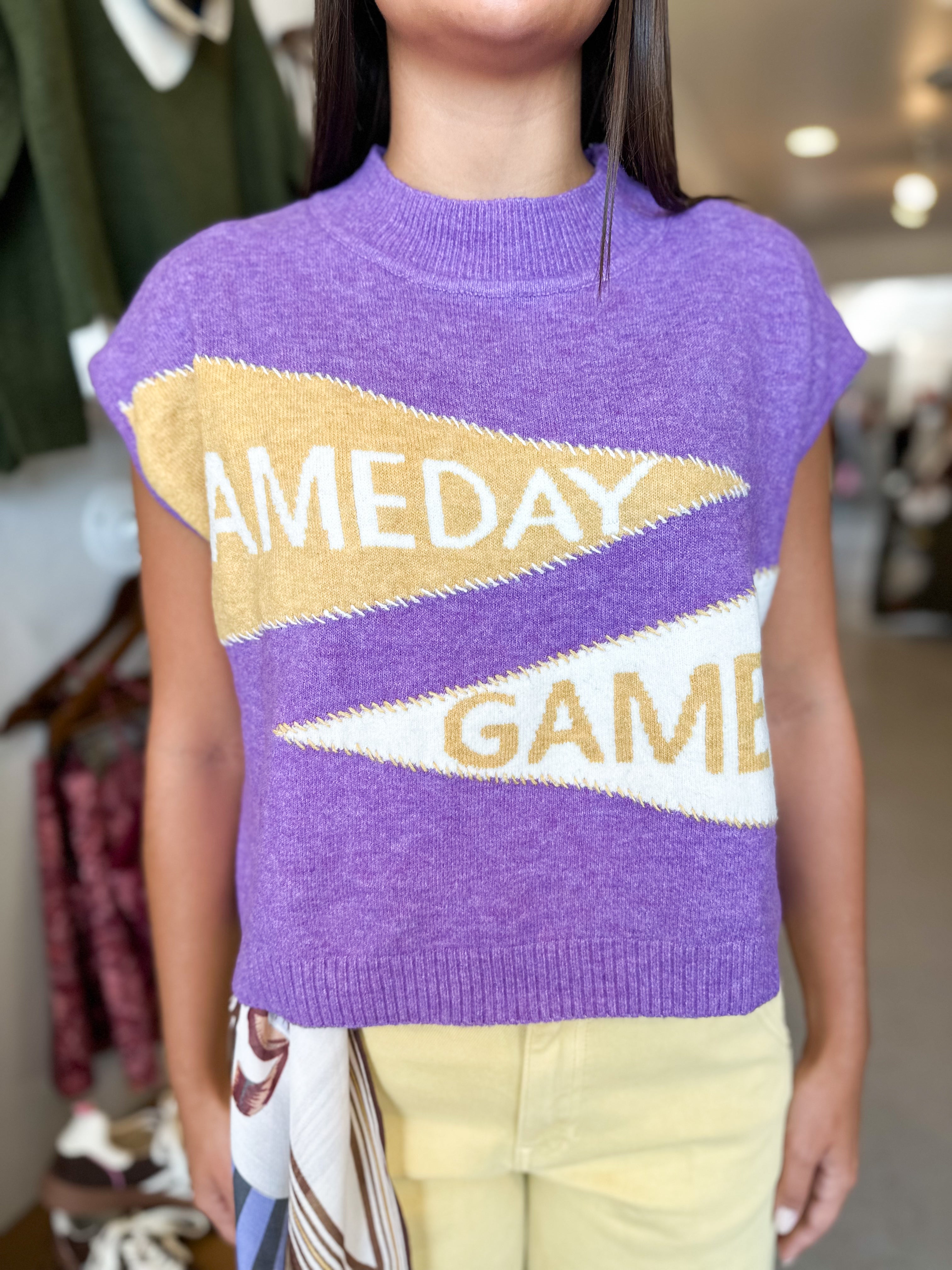 Game Day Mock Neck Pennant Sweater