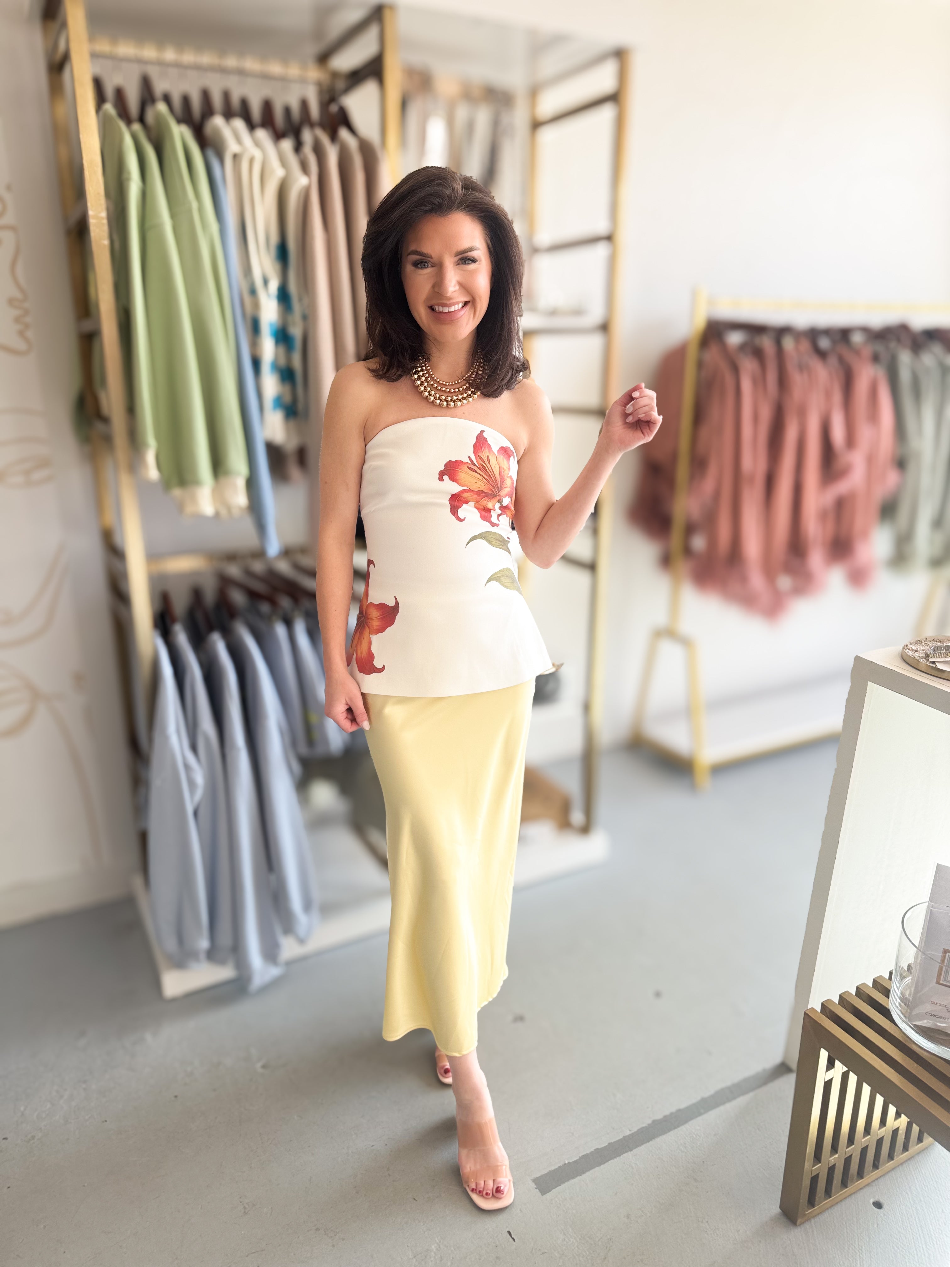 Floral Print Strapless Top