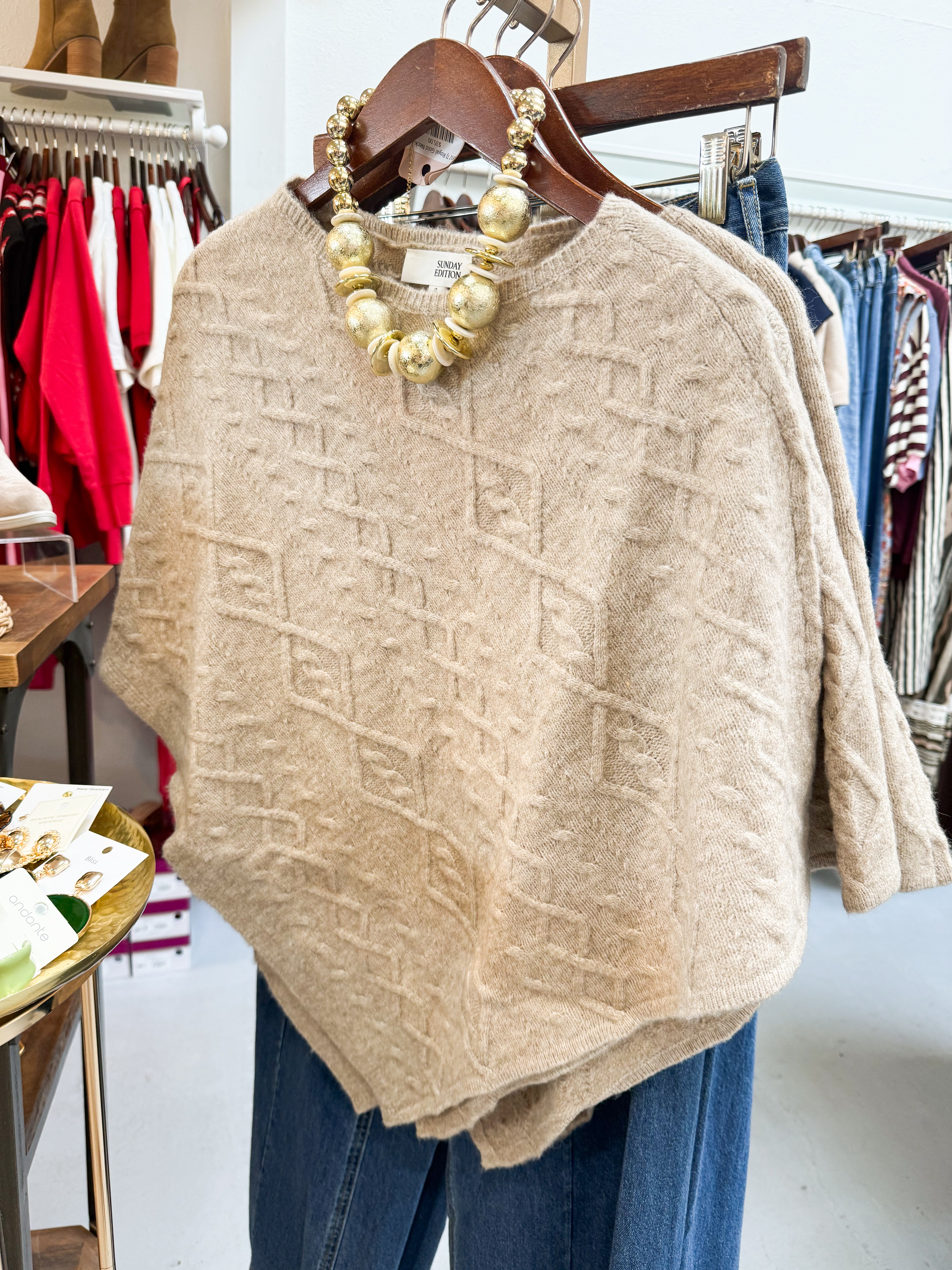 Cable Knit Poncho Sweater
