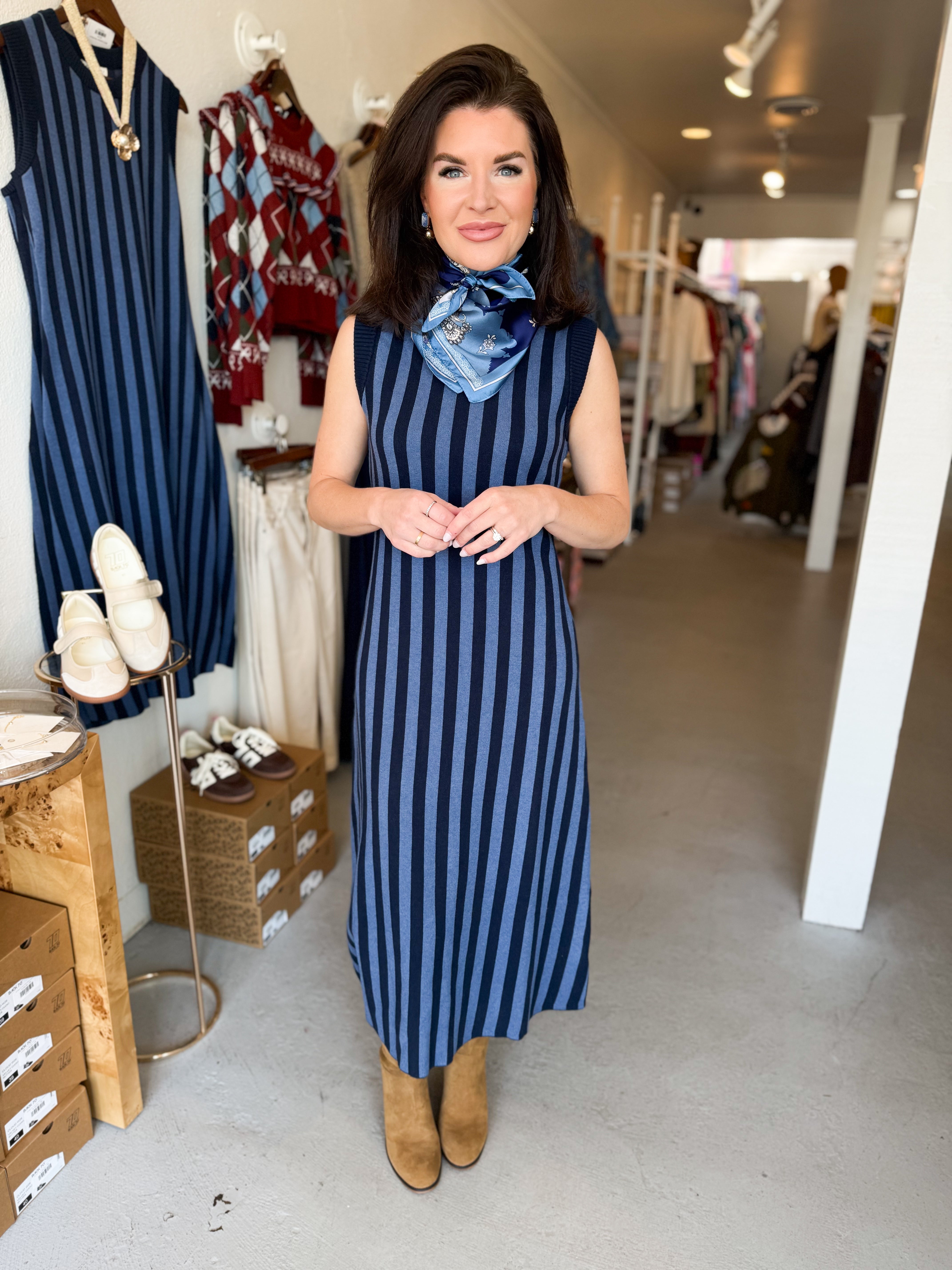 Striped Knit Midi Dress