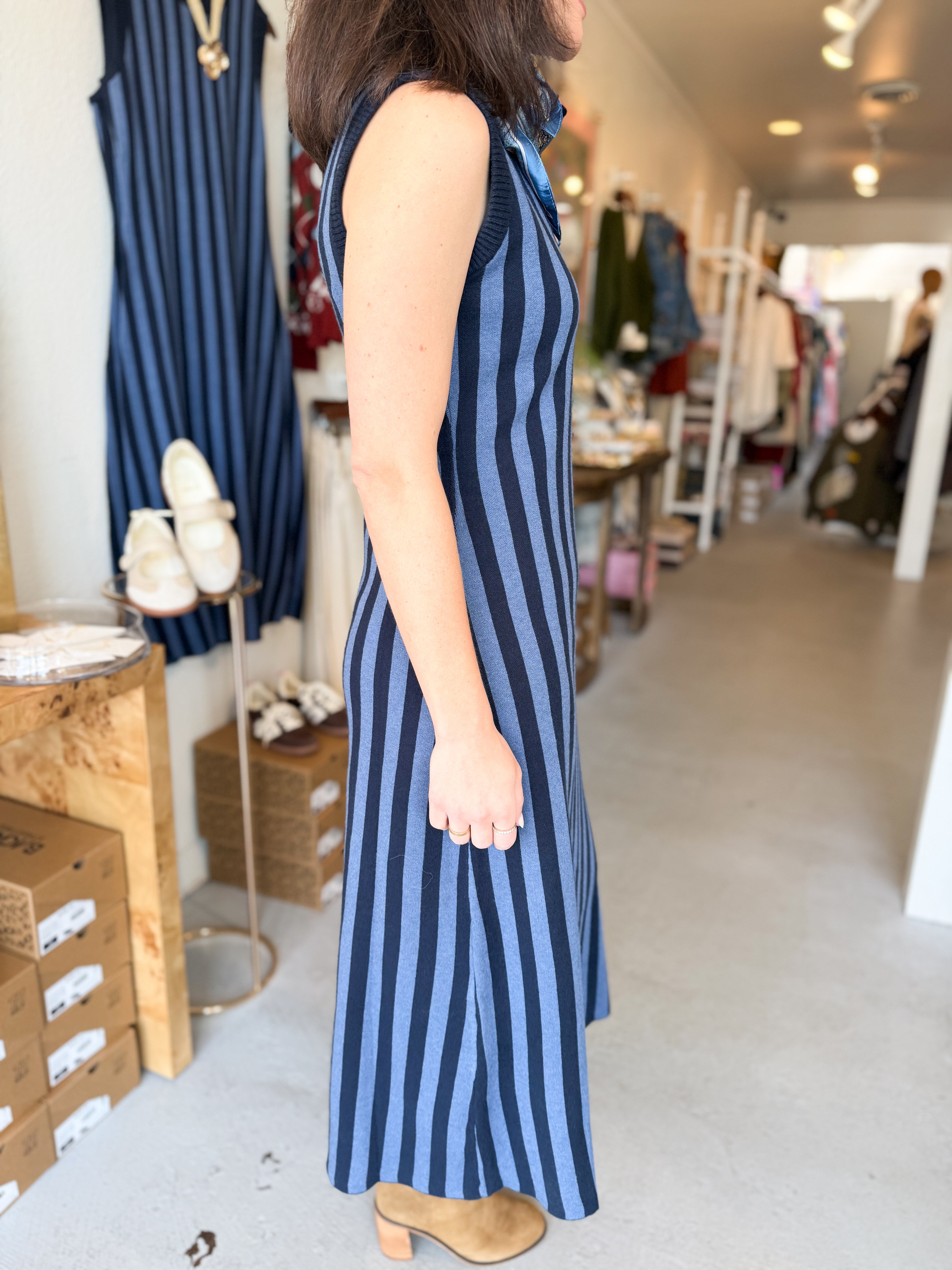 Striped Knit Midi Dress