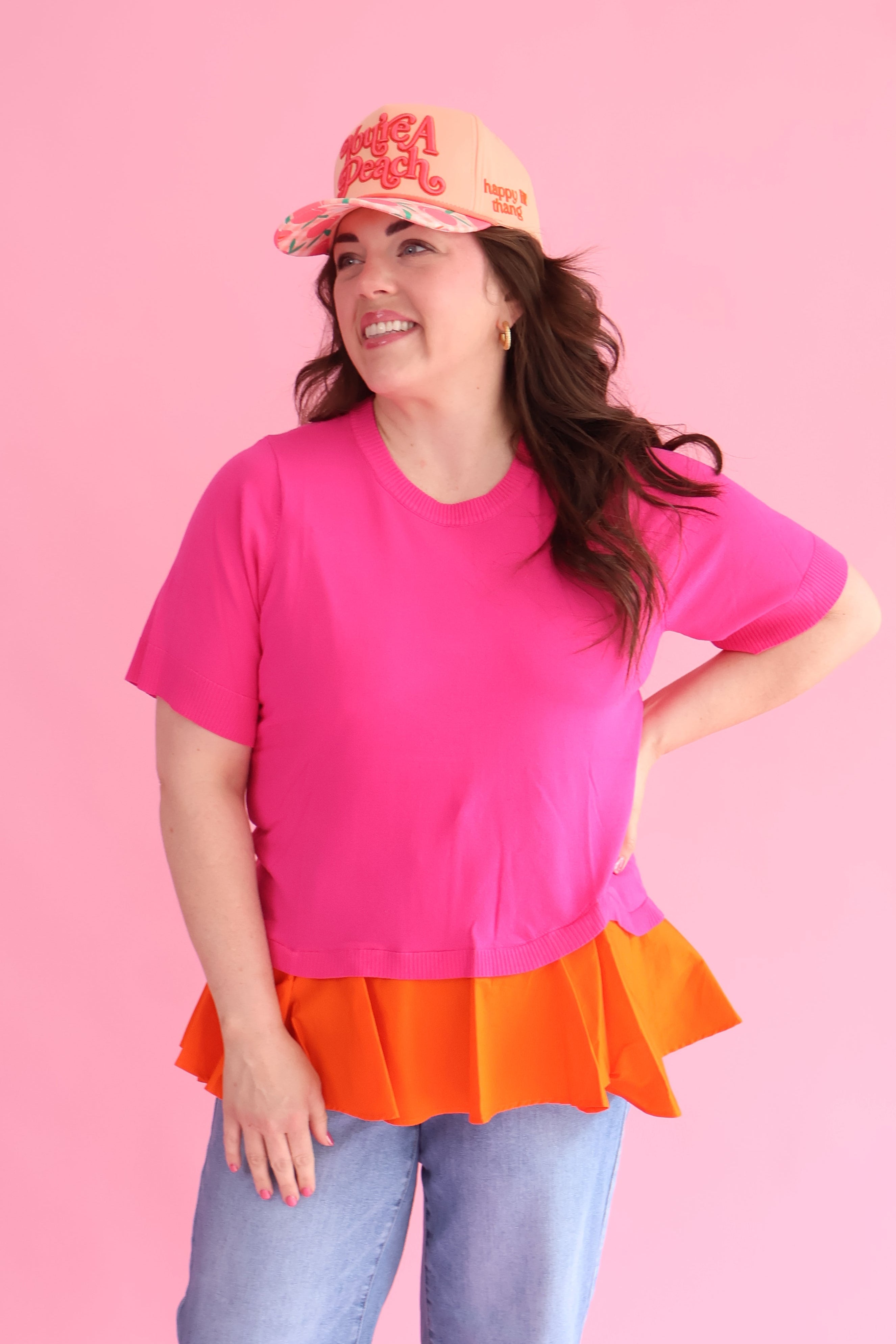 Plus Size Fuchsia Mix Media Knit Top