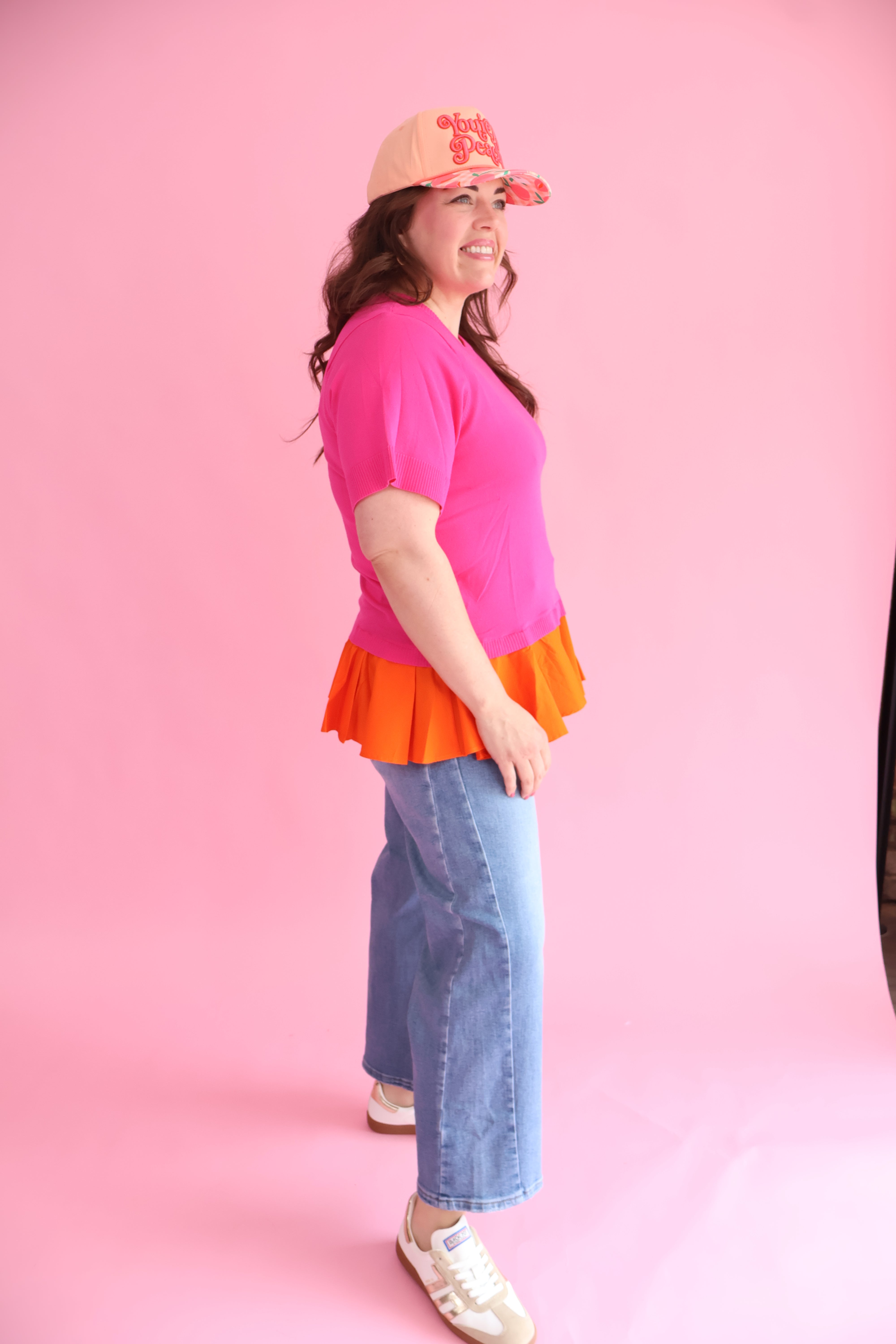 Plus Size Fuchsia Mix Media Knit Top