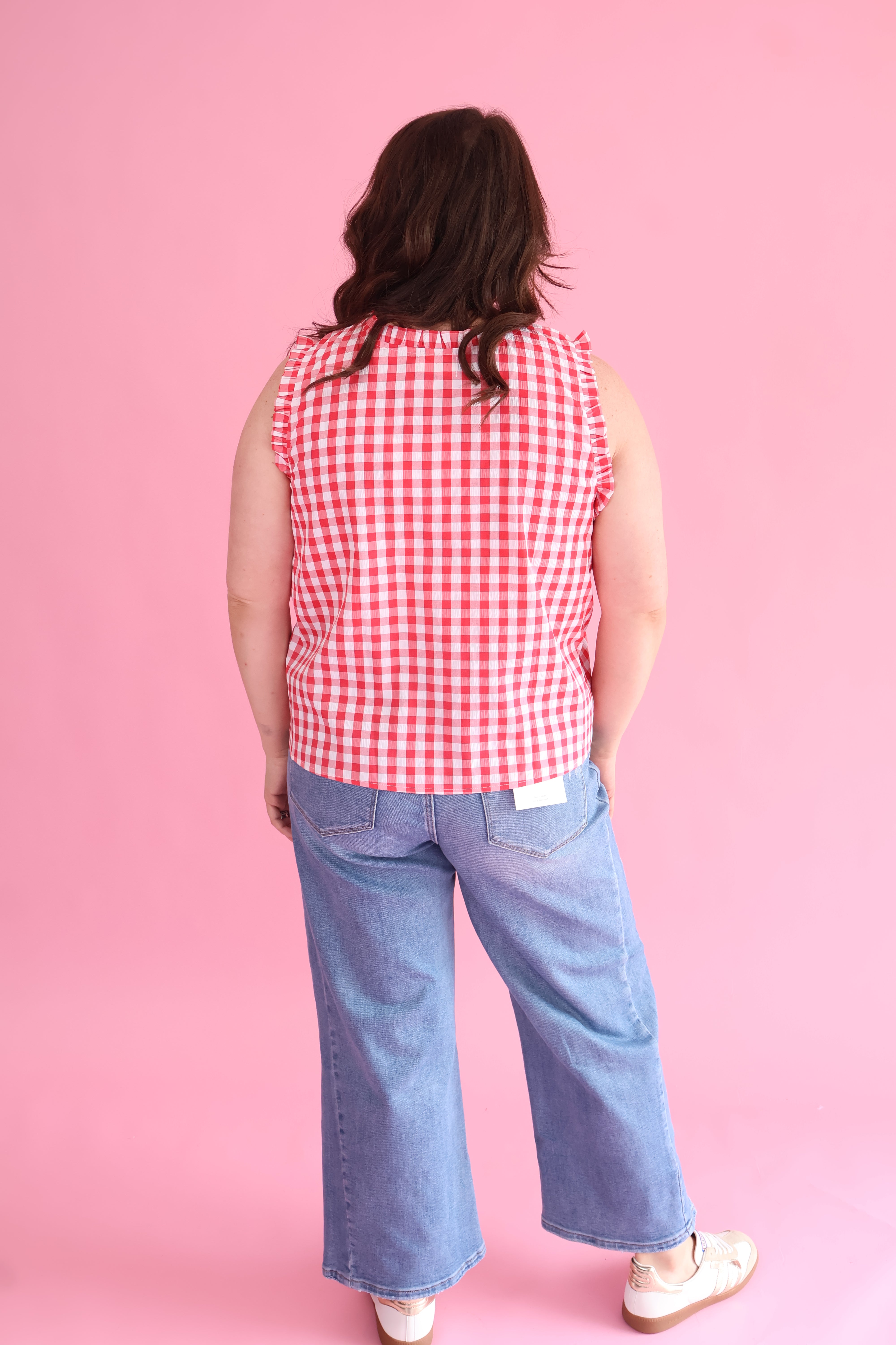 Plus Size Gingham Pintuck Top