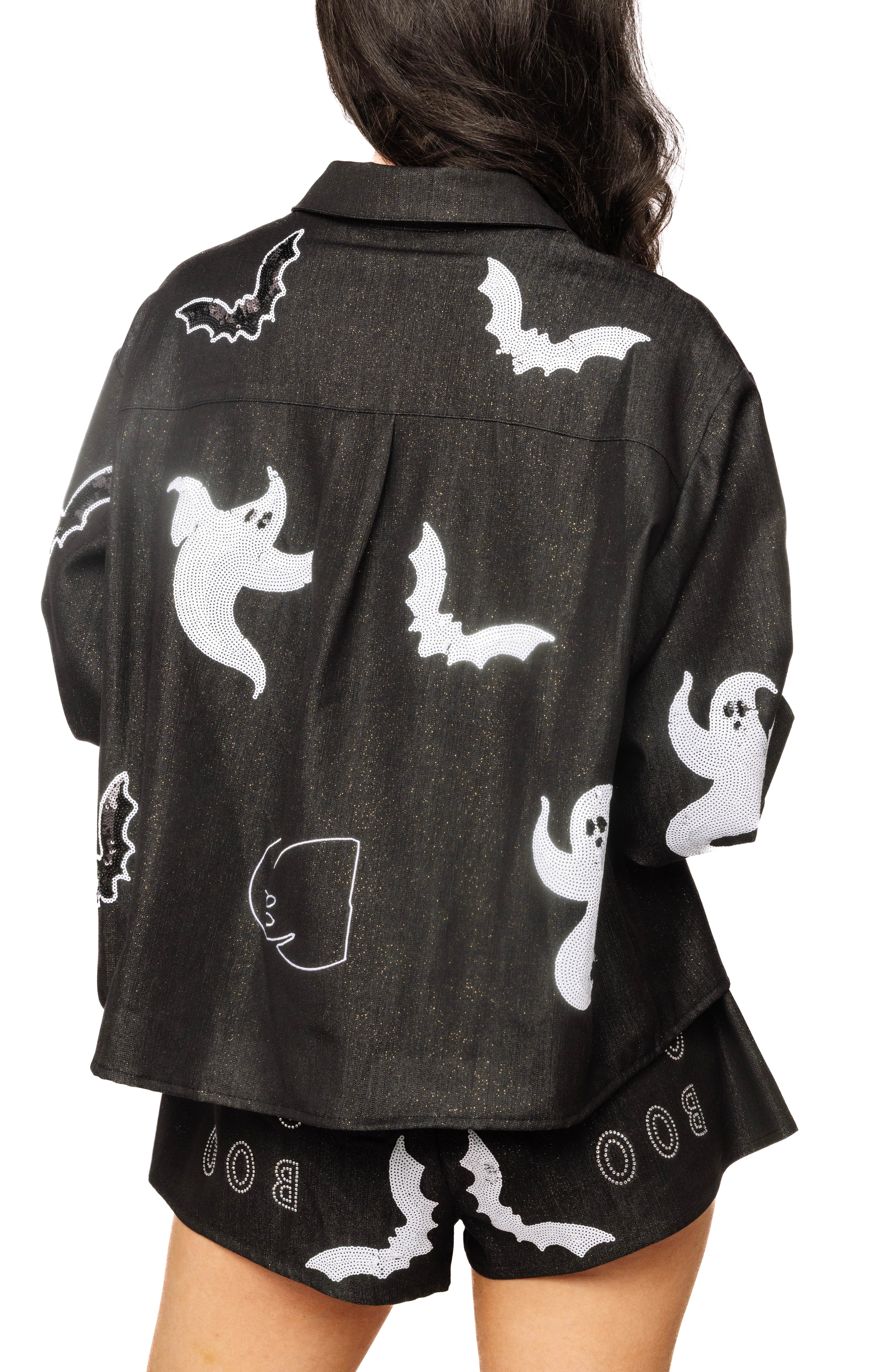 (PRE-ORDER) Queen of Sparkles Ghost "Boo" Button Up Top