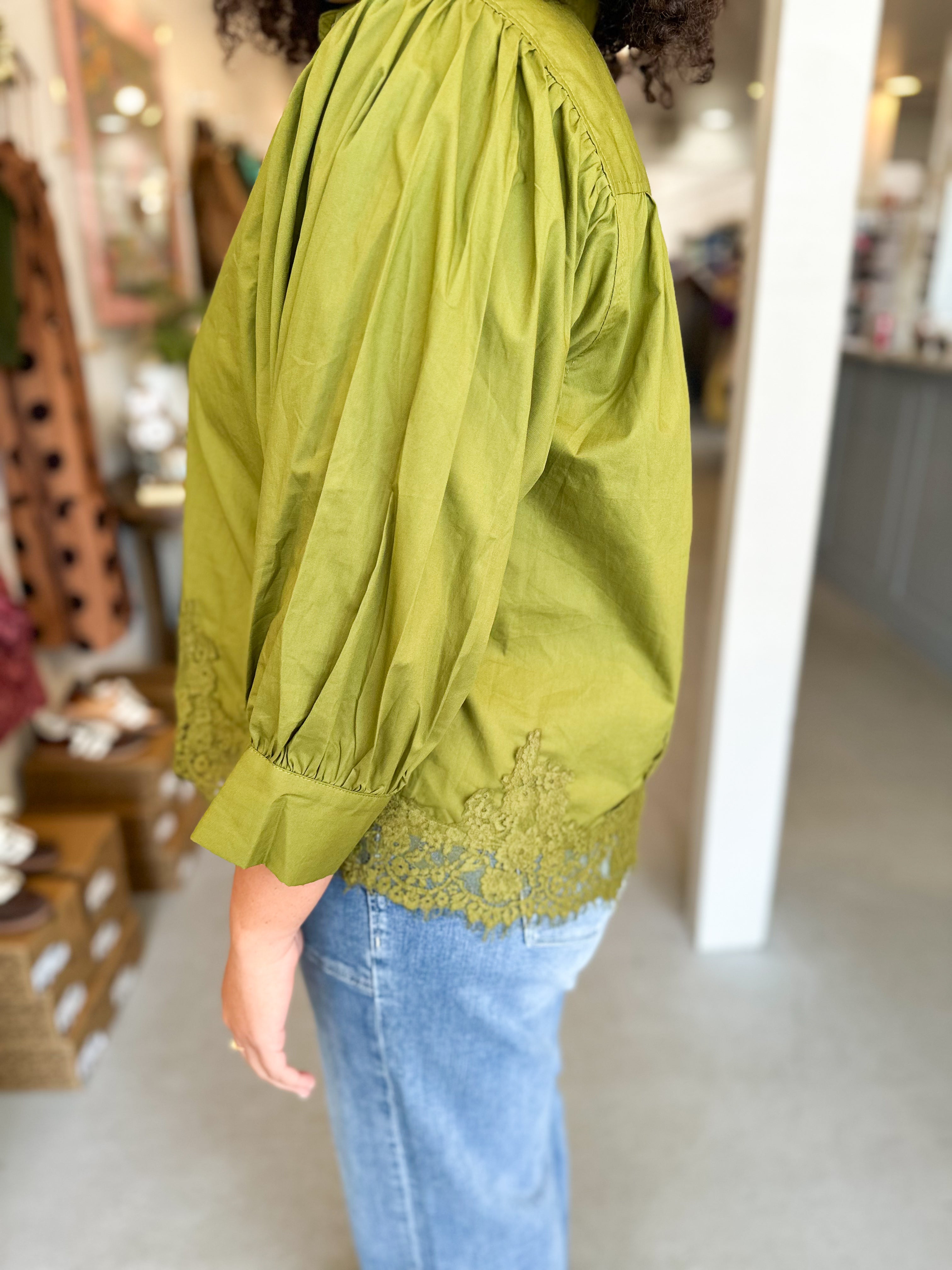 Plus Size Lace Hem Button Down Top