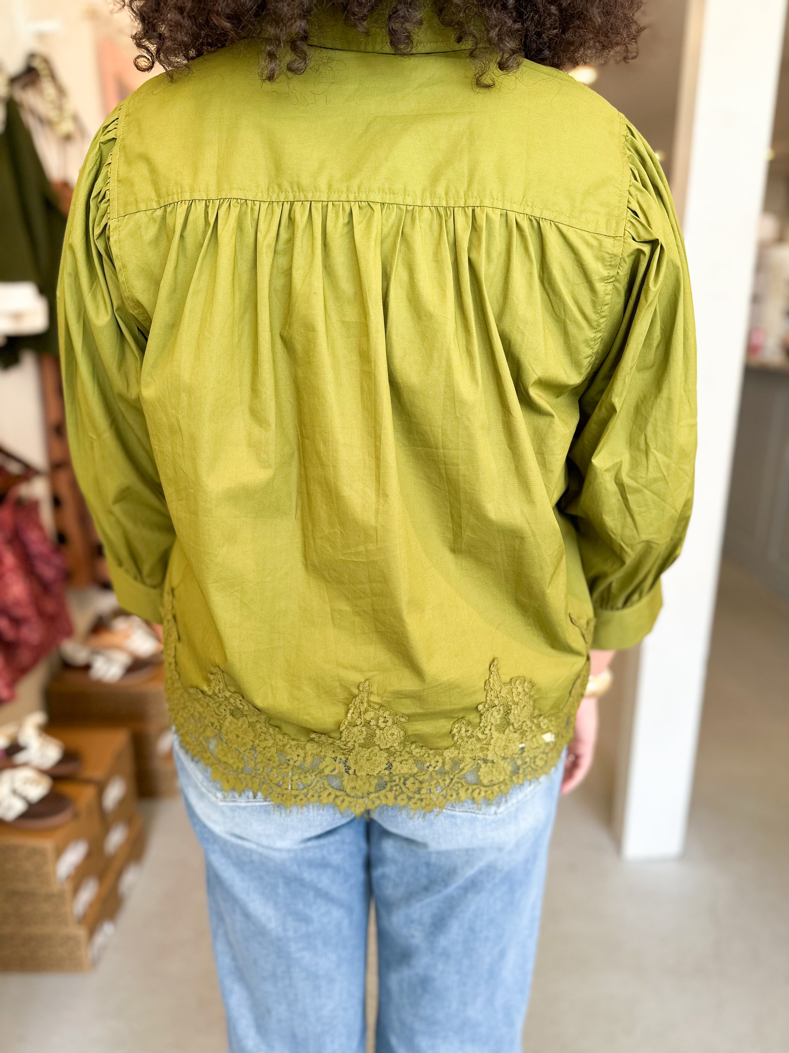 Plus Size Lace Hem Button Down Top