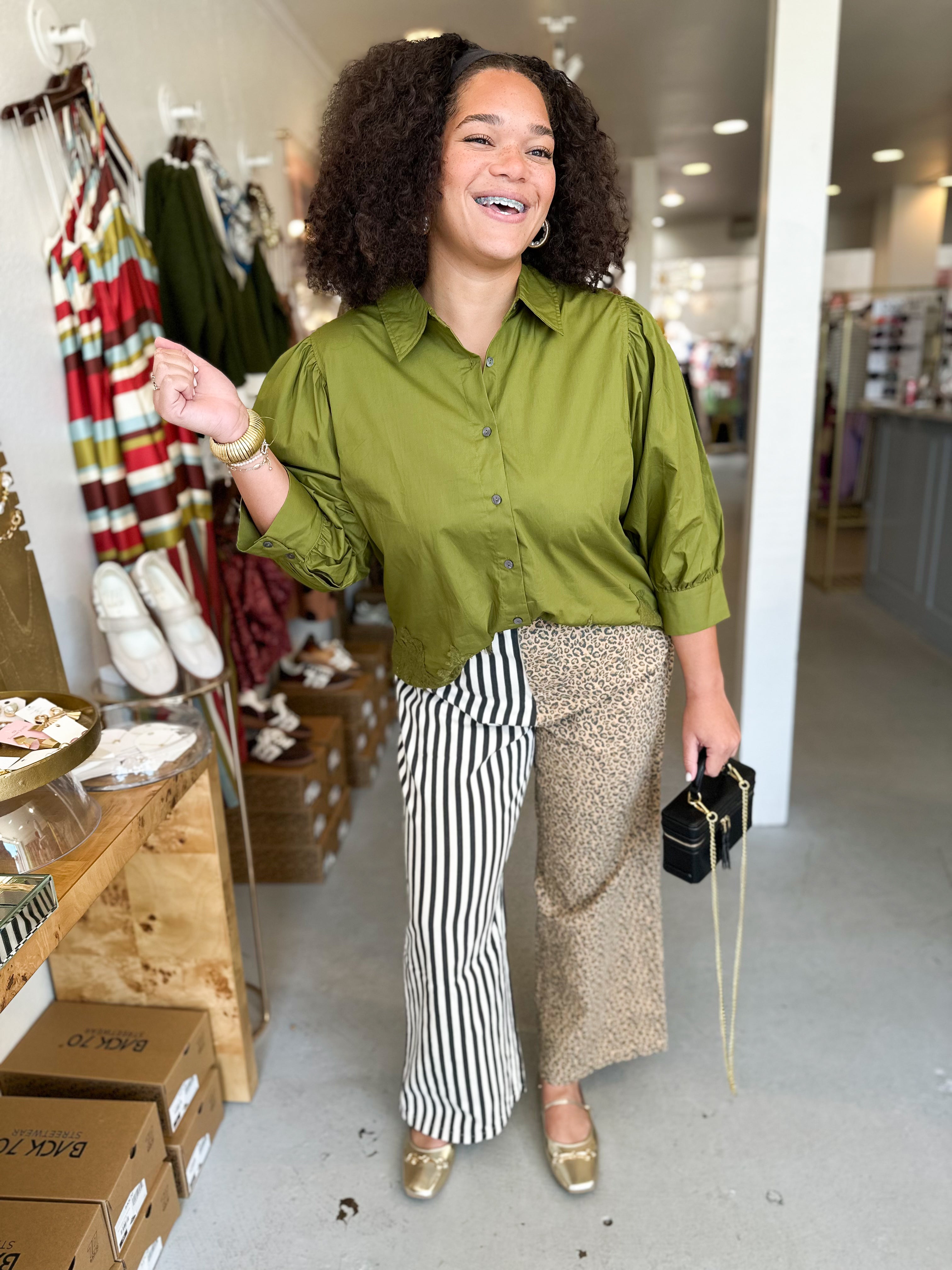 Plus Size Lace Hem Button Down Top