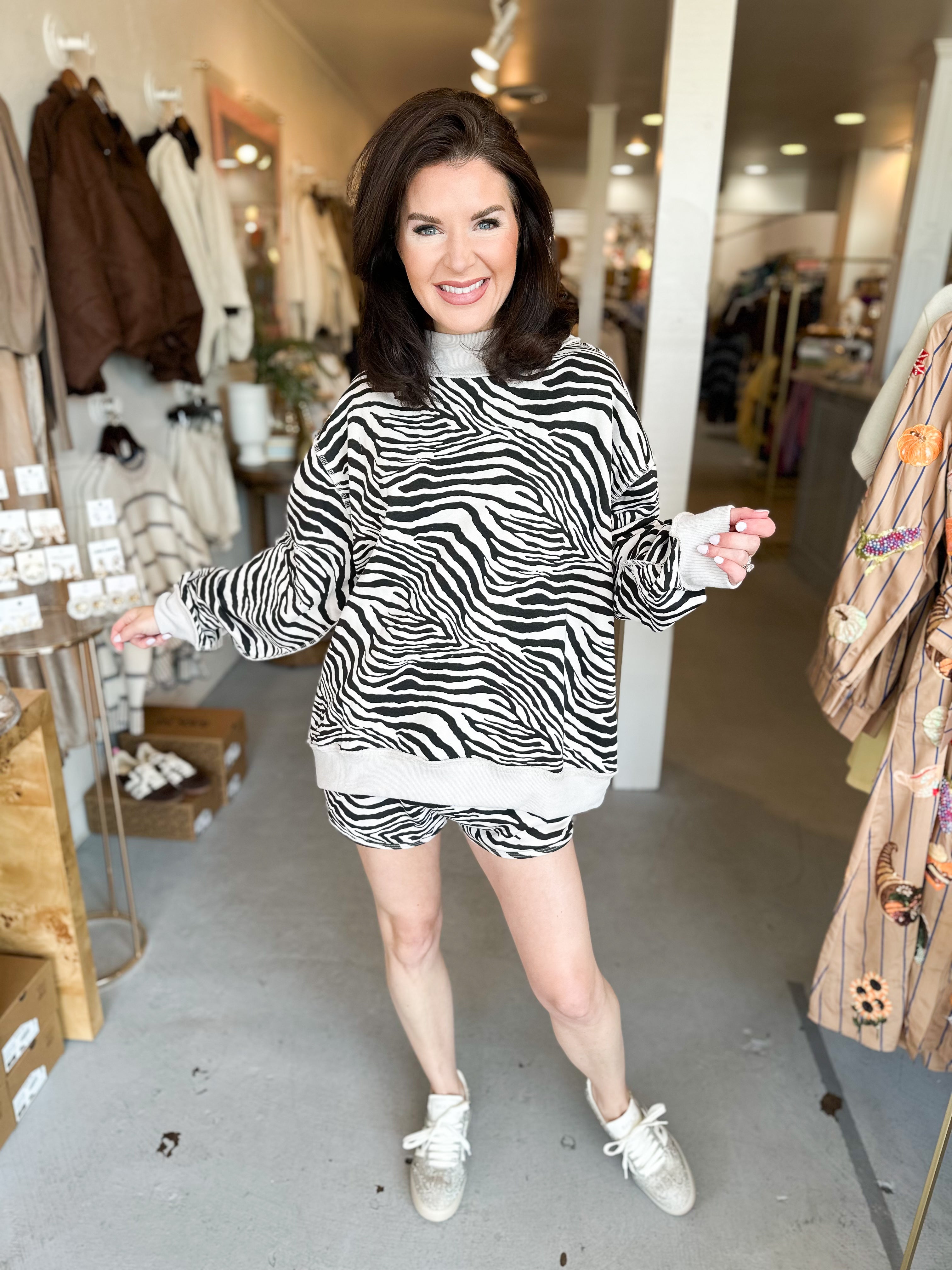 Bucket List Zebra Print Mockneck