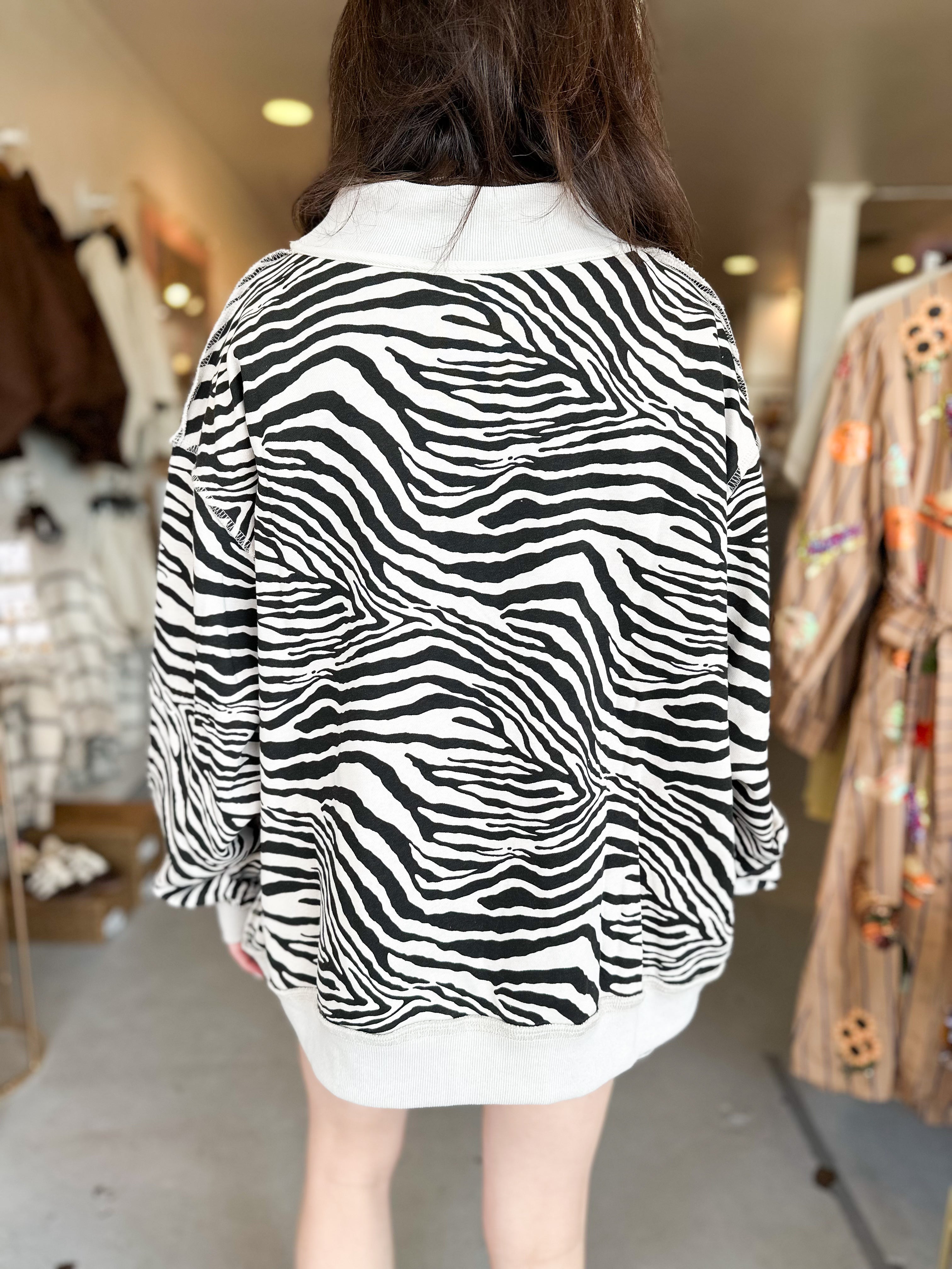 Bucket List Zebra Print Mockneck