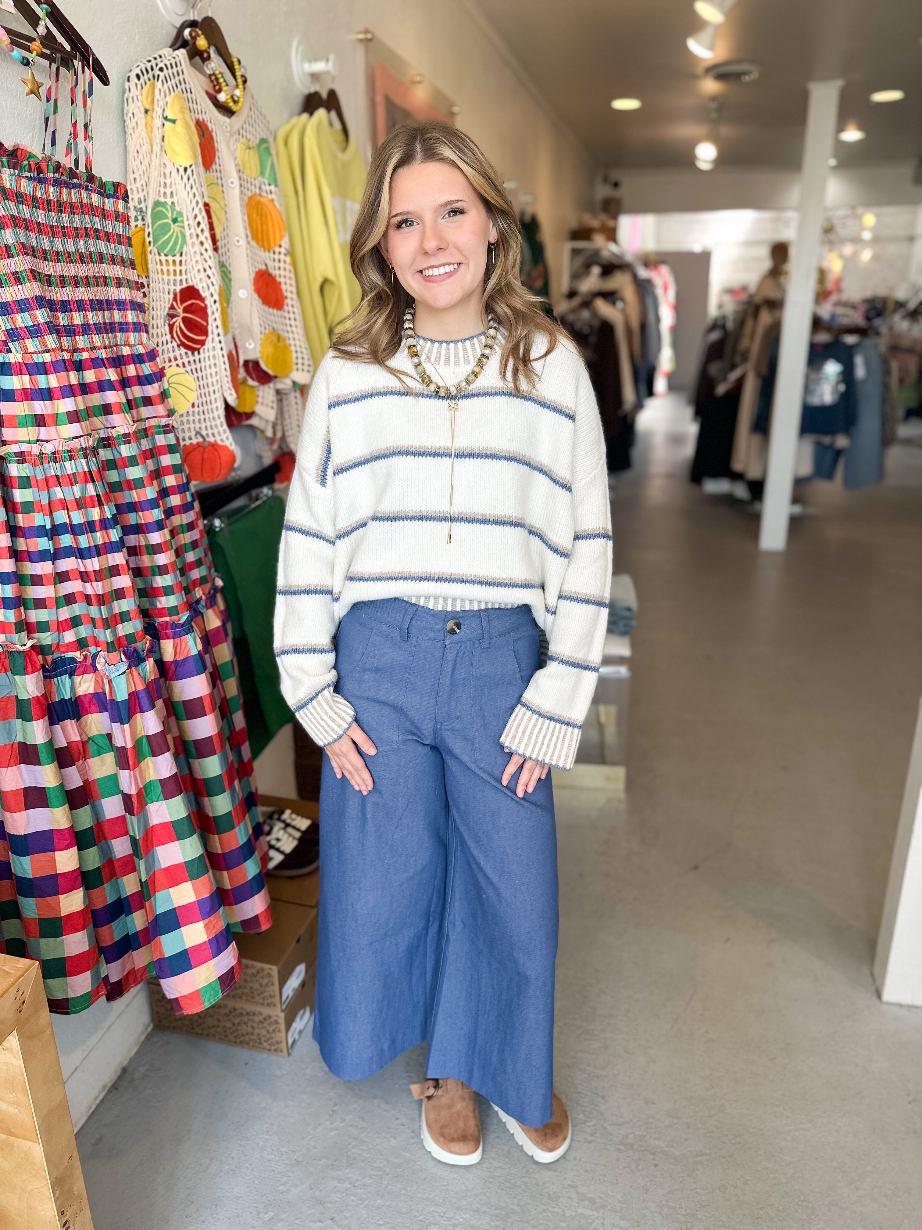 Round Neck Stripe Sweater