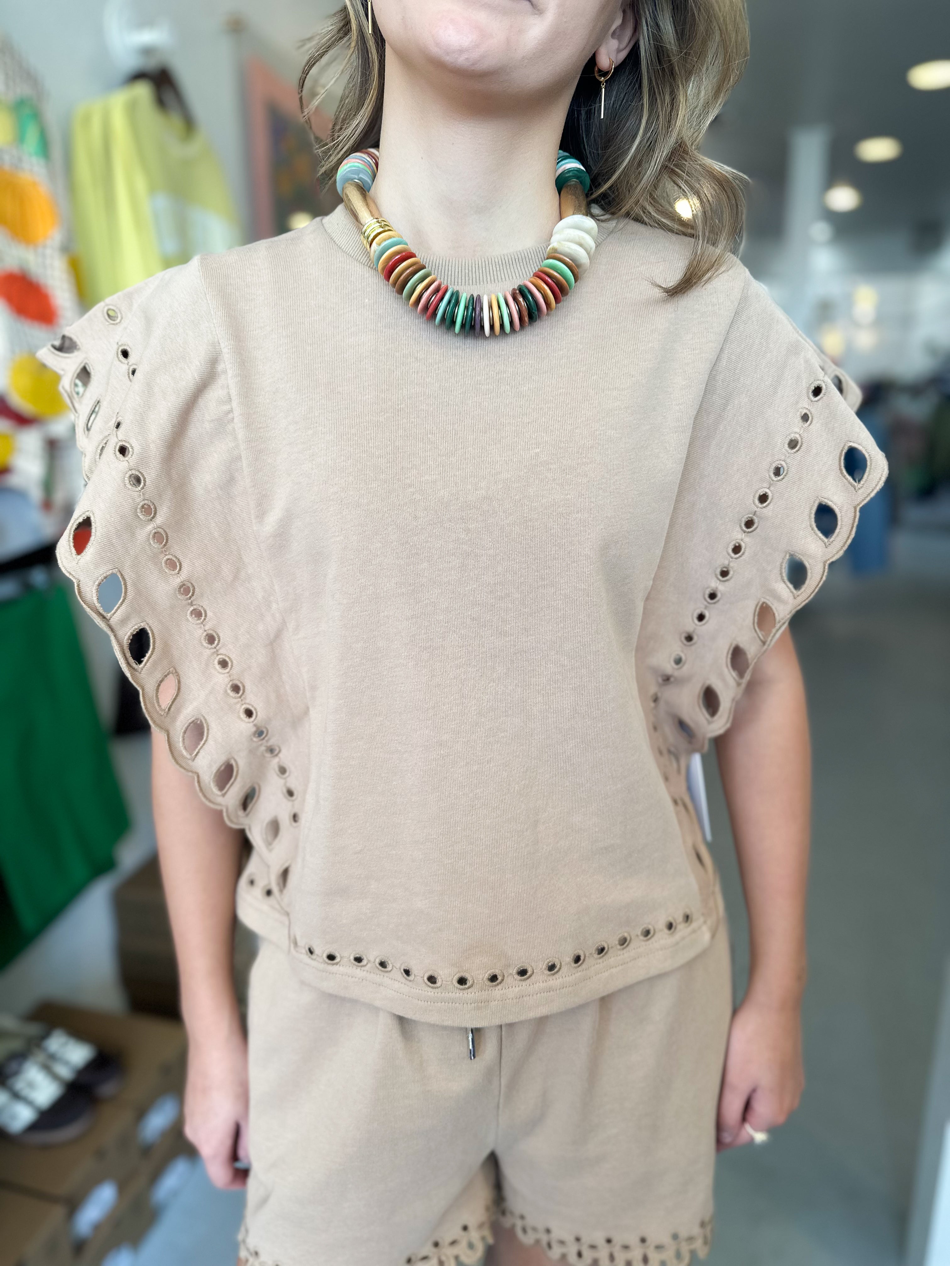French Terry Eyelet Top