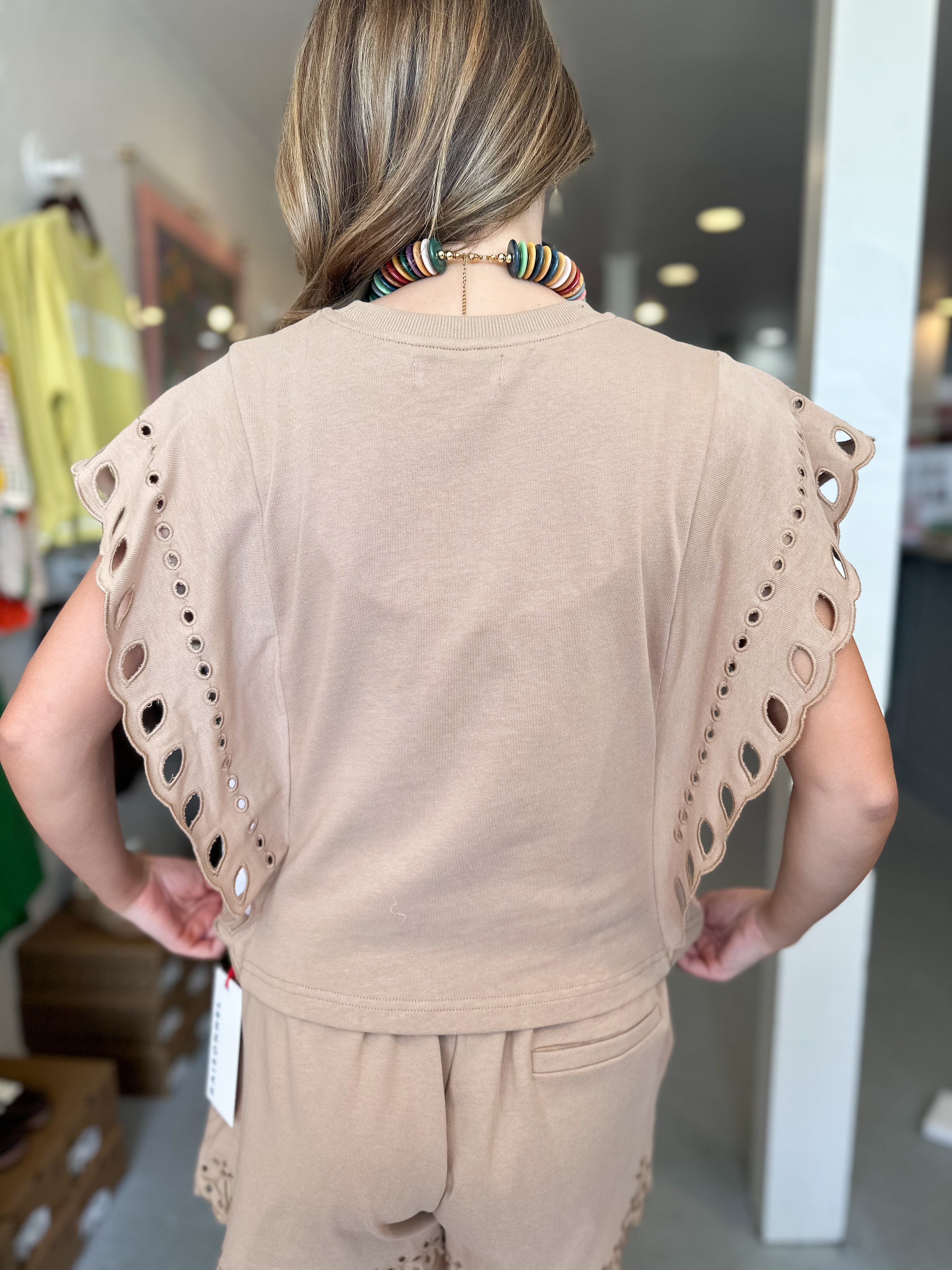 French Terry Eyelet Top