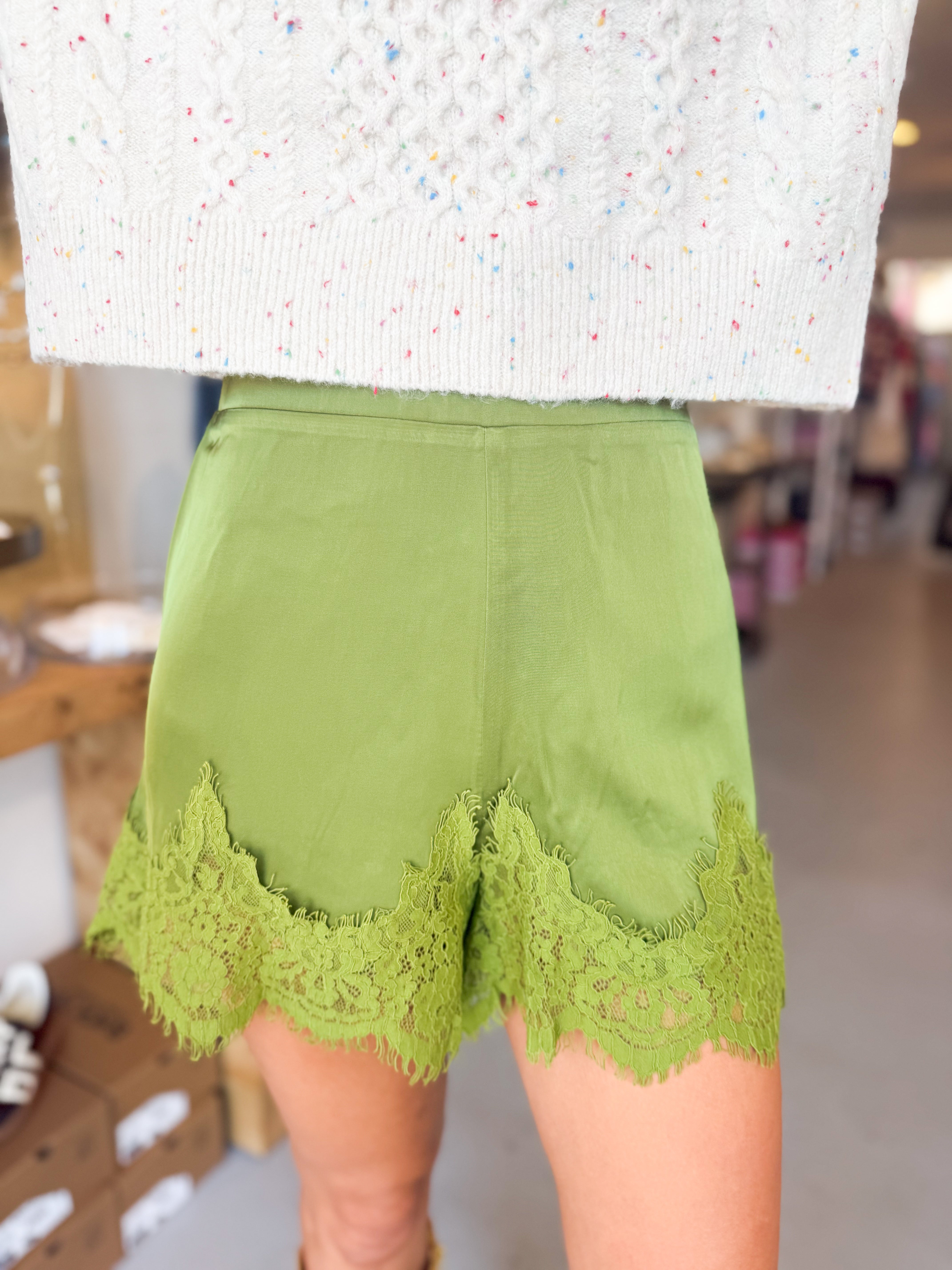 Lace Trim Satin Short