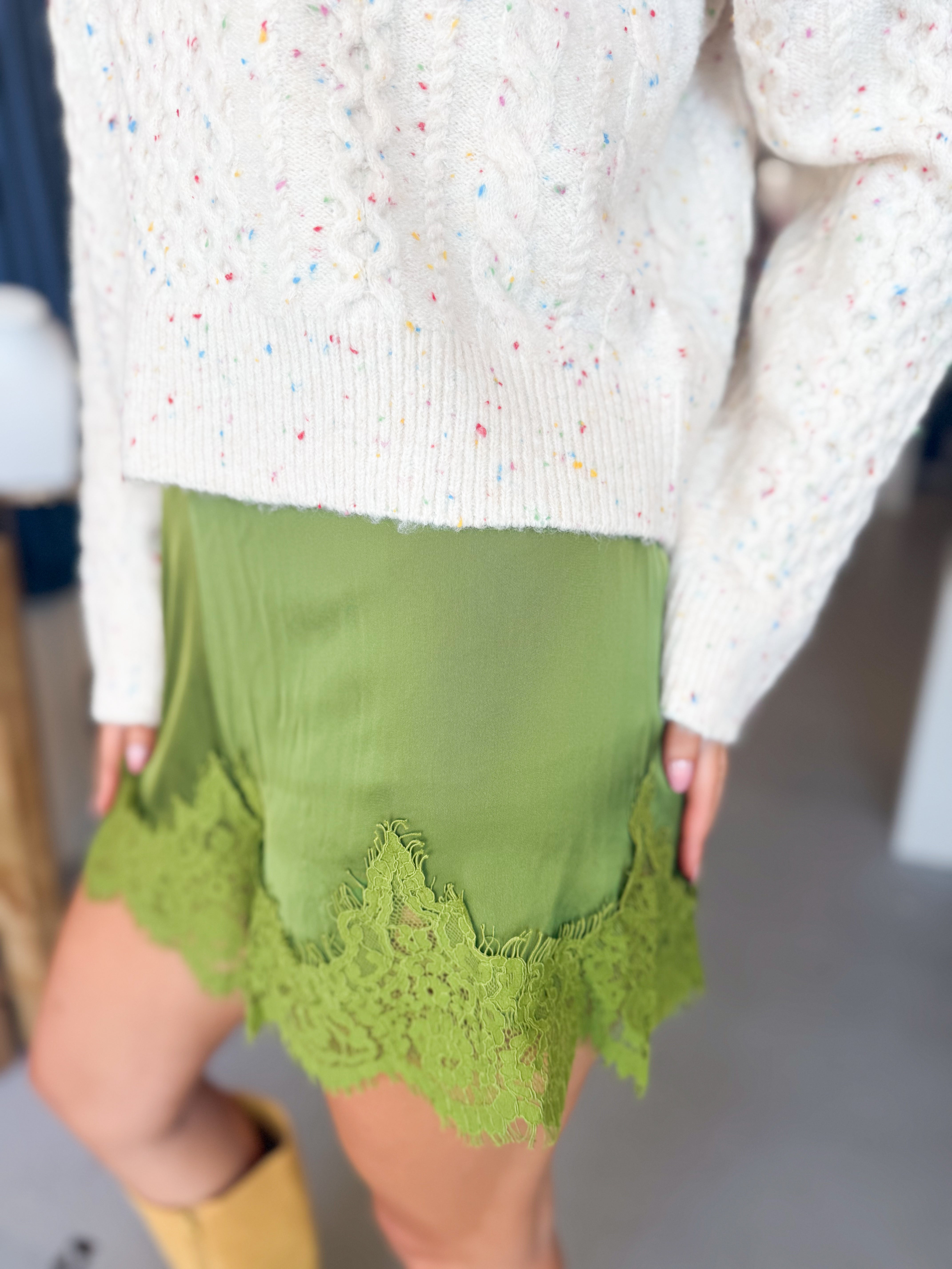 Lace Trim Satin Short