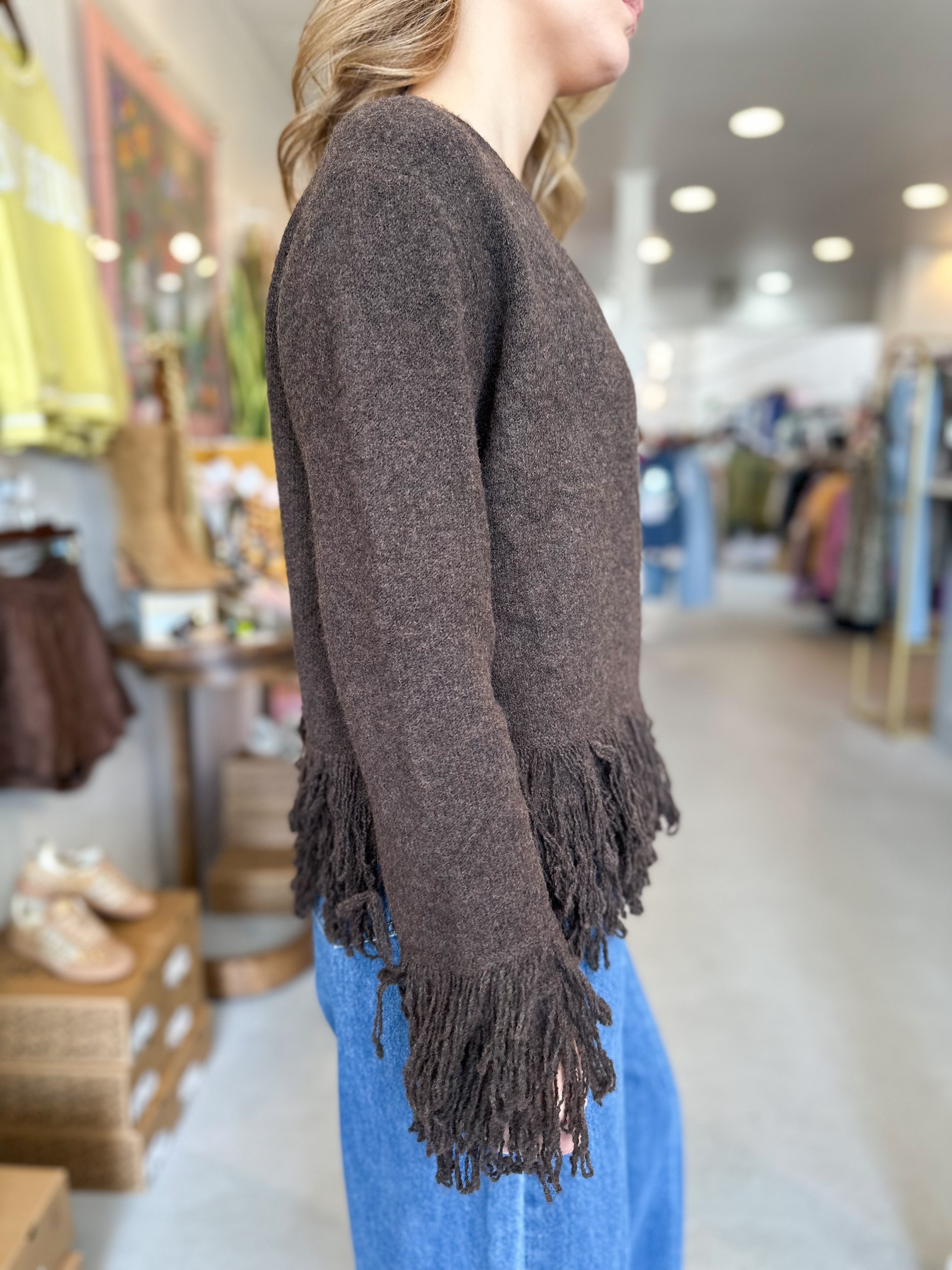 Fringe Knit Open Cardigan