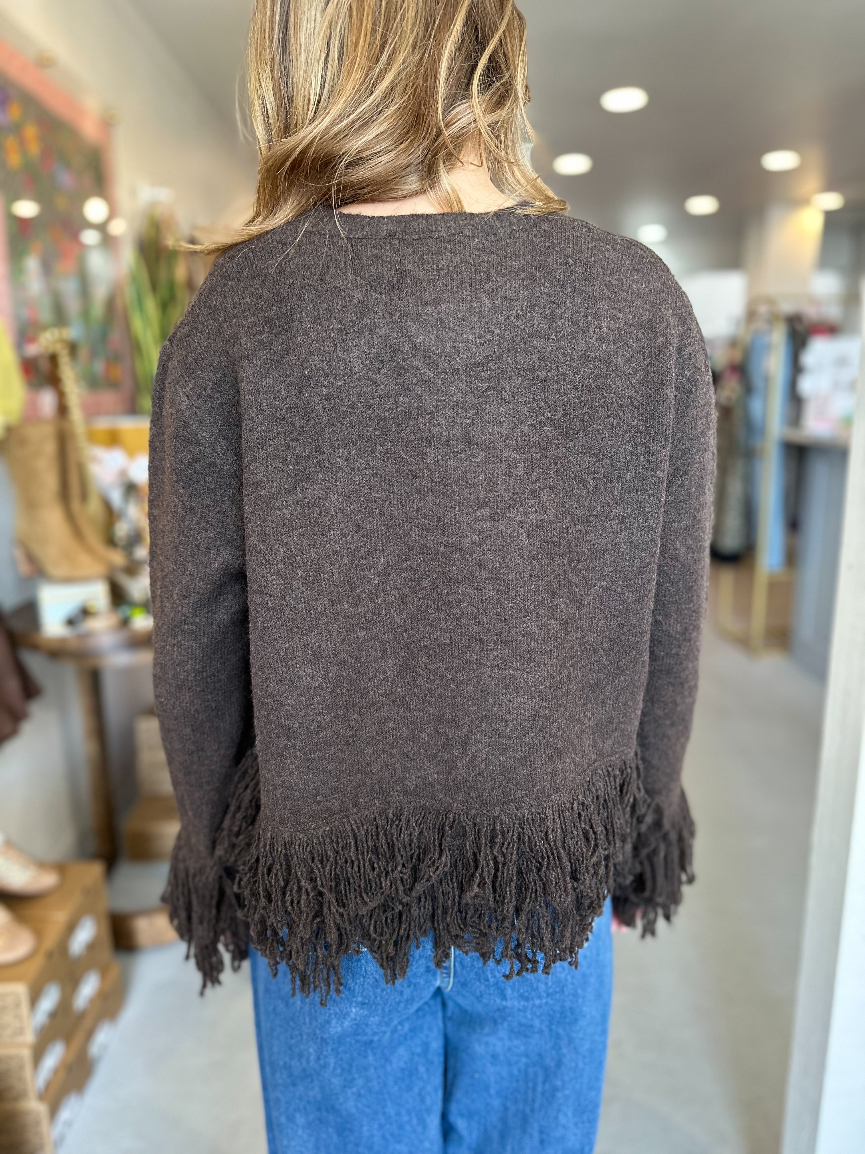 Fringe Knit Open Cardigan