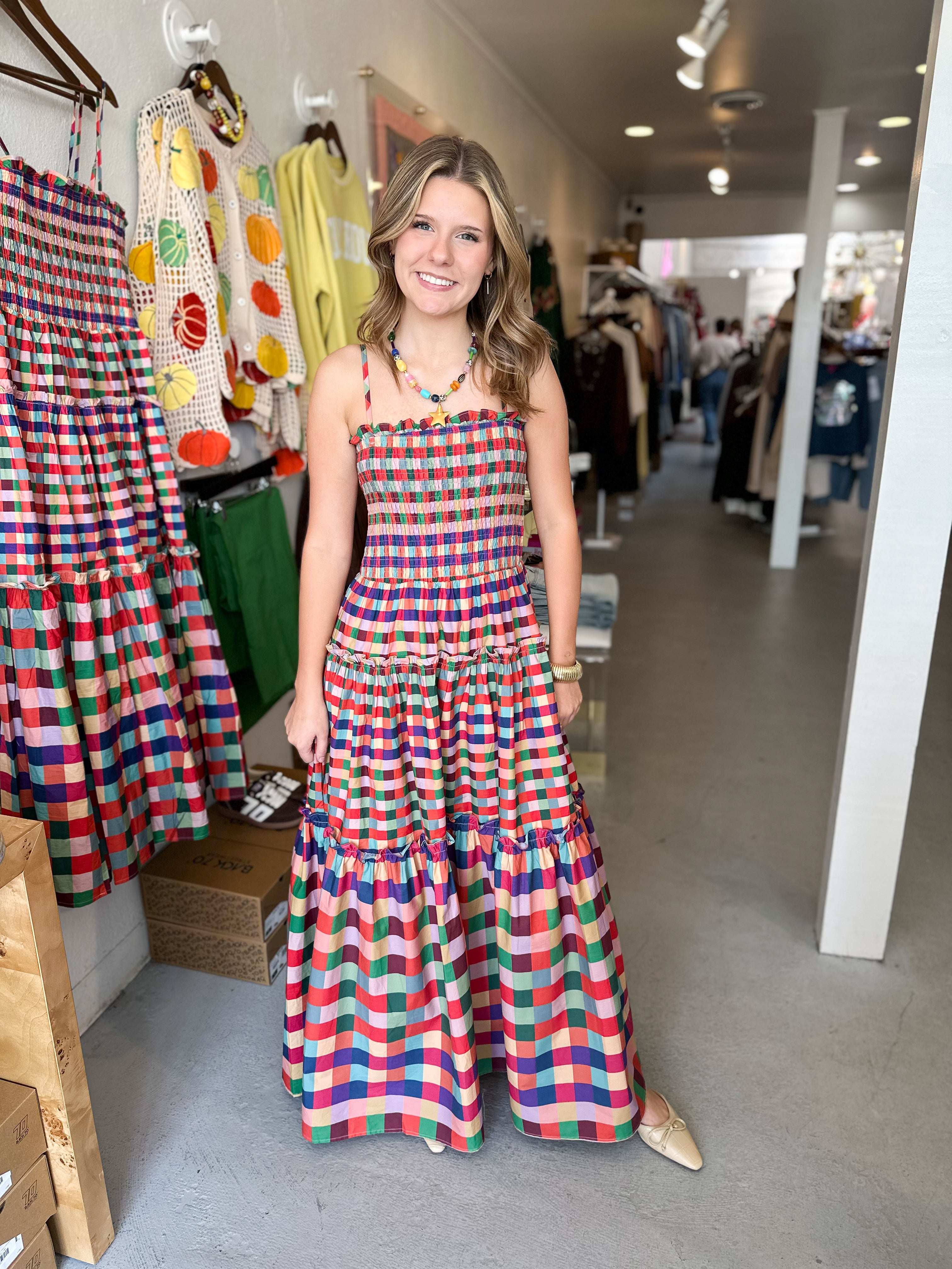 Gingham Smocked Maxi Dress