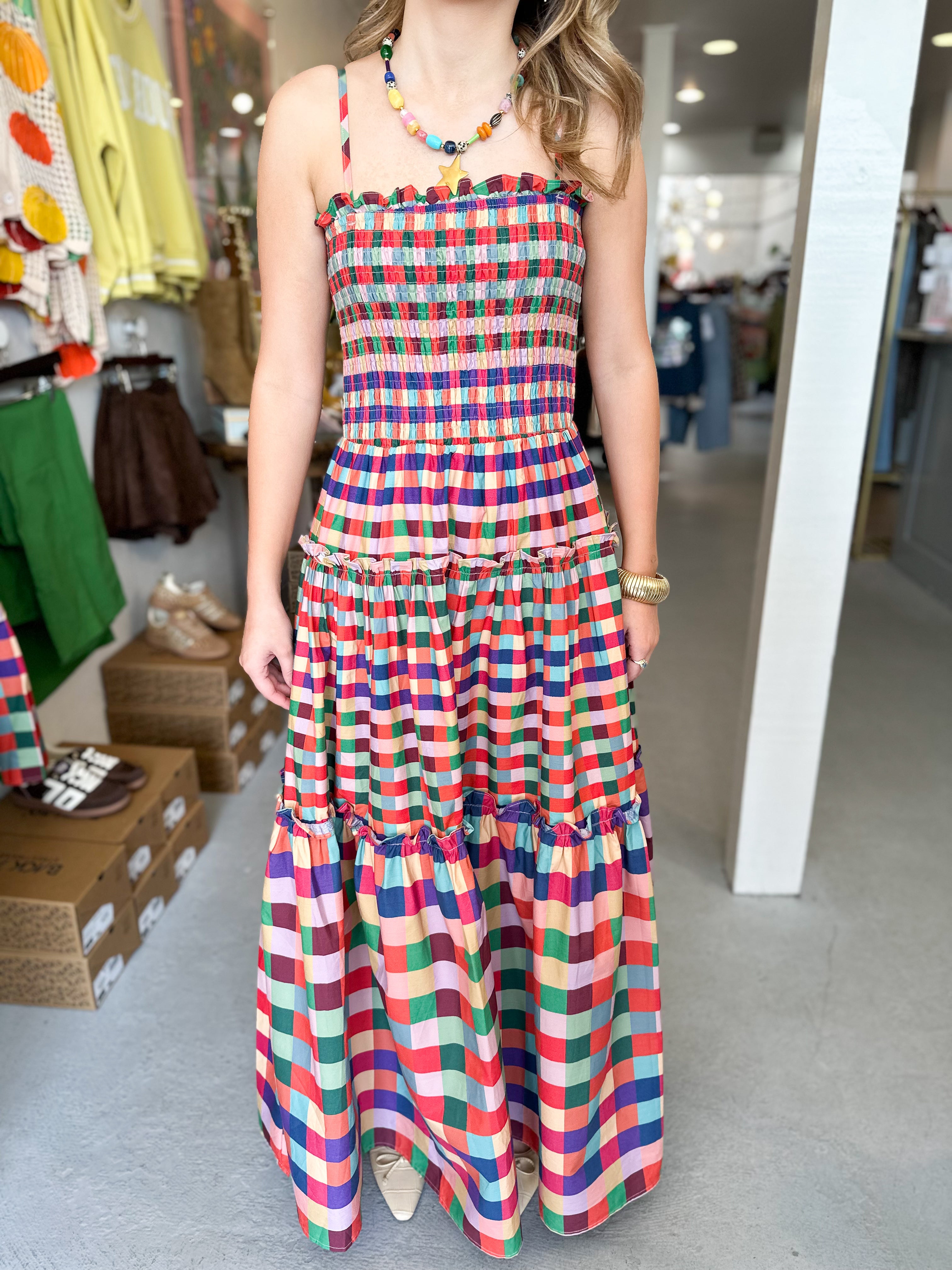 Gingham Smocked Maxi Dress