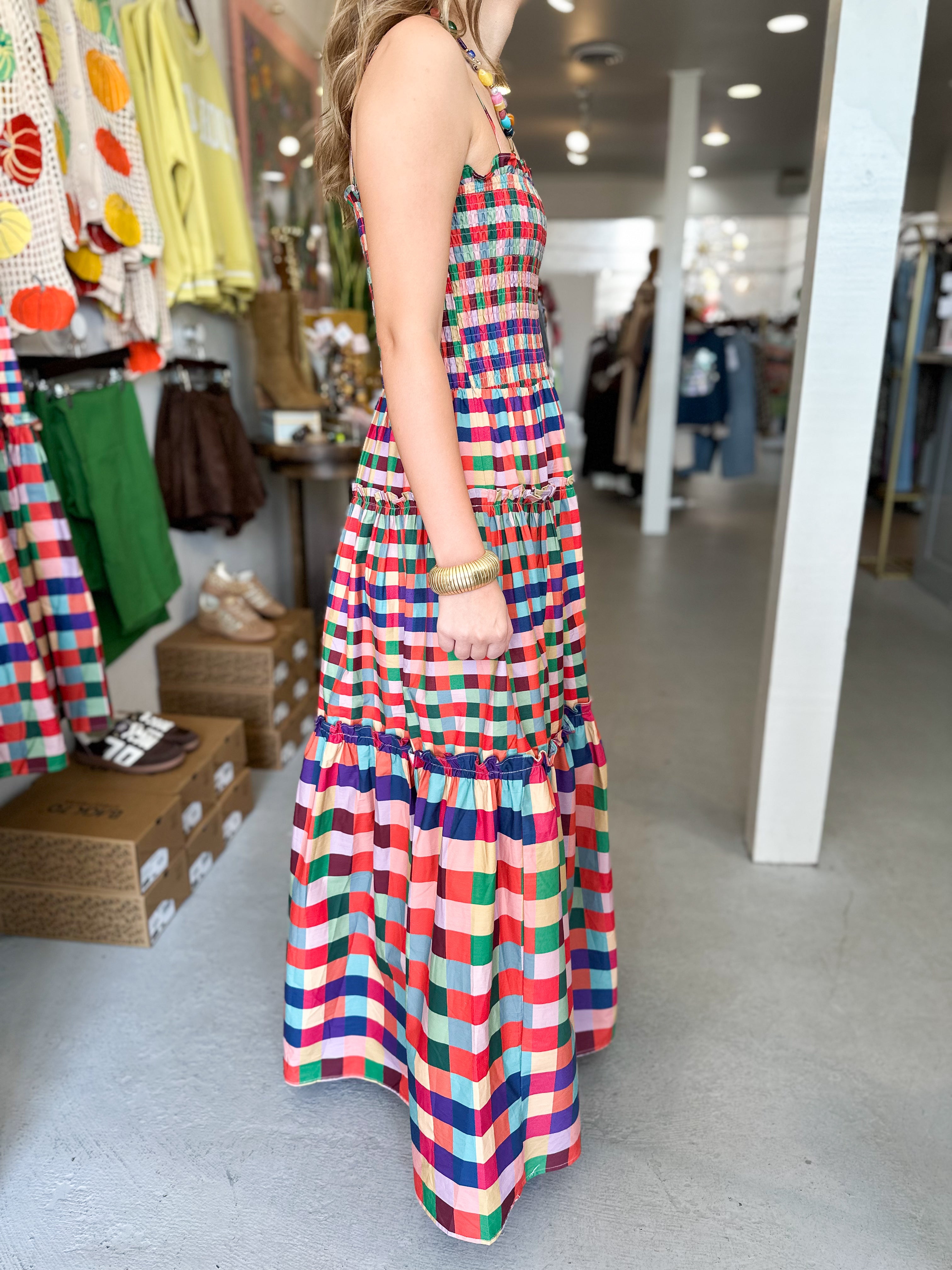 Gingham Smocked Maxi Dress