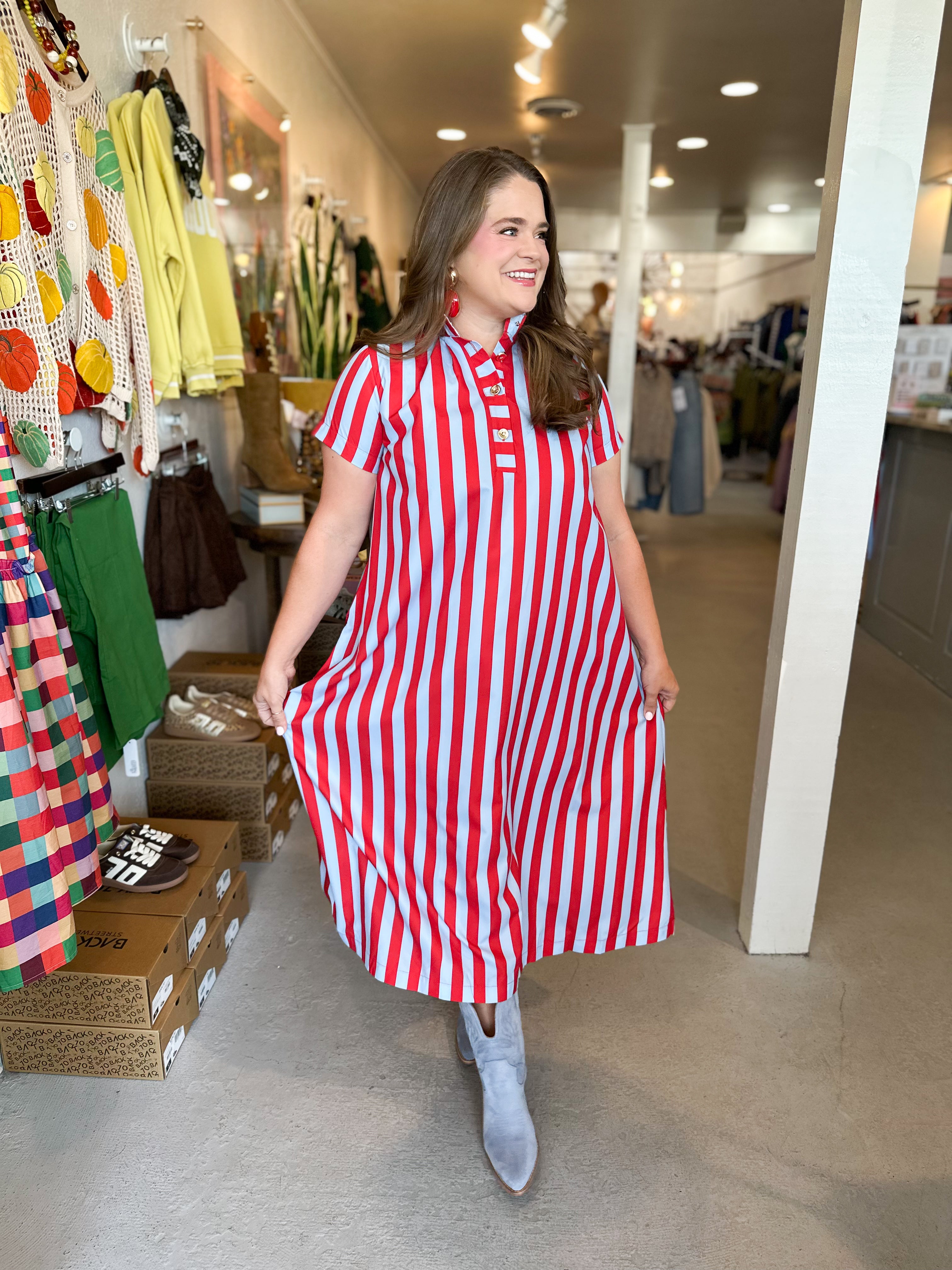 Stand High Neck Stripe Midi