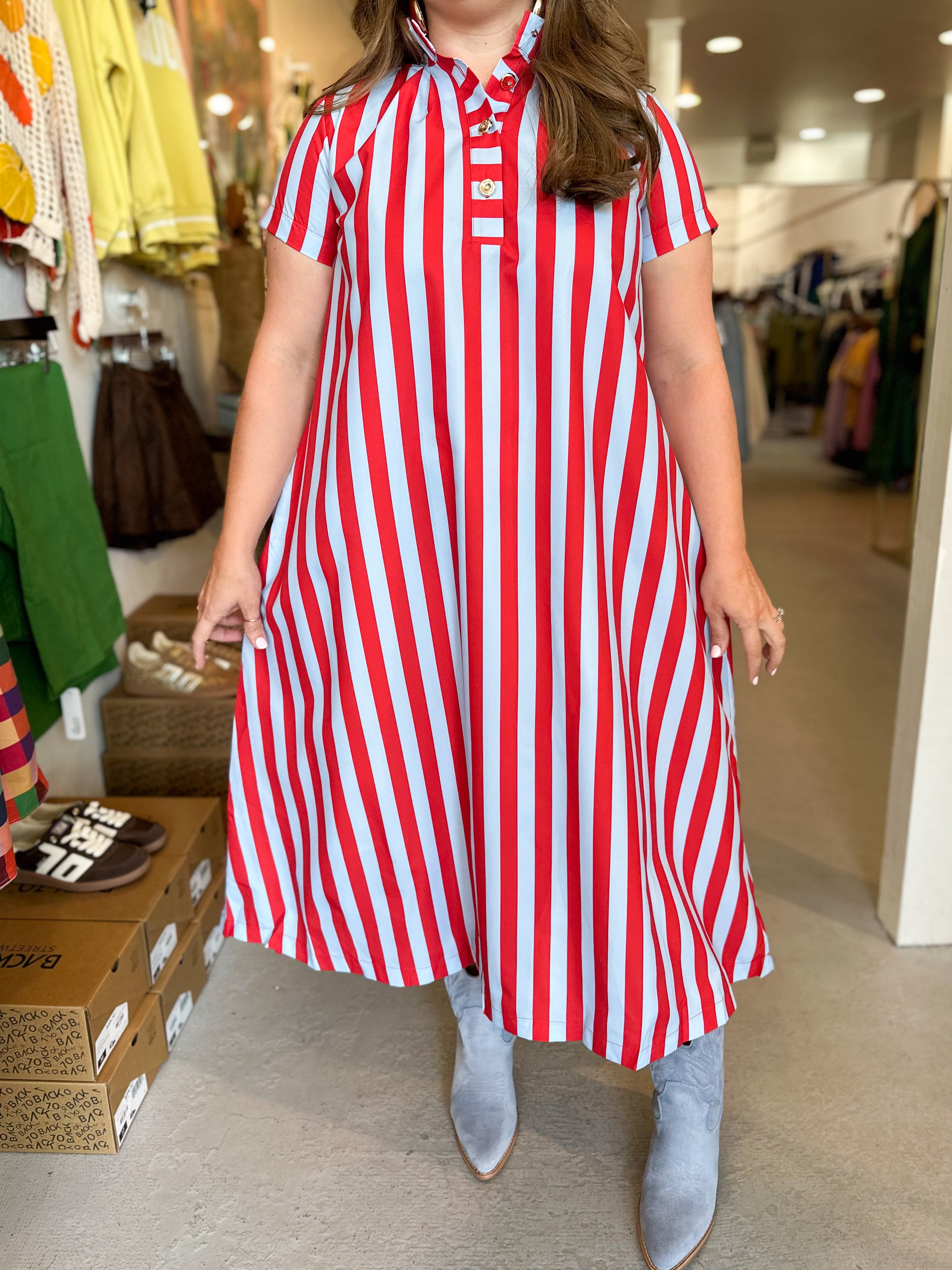 Stand High Neck Stripe Midi