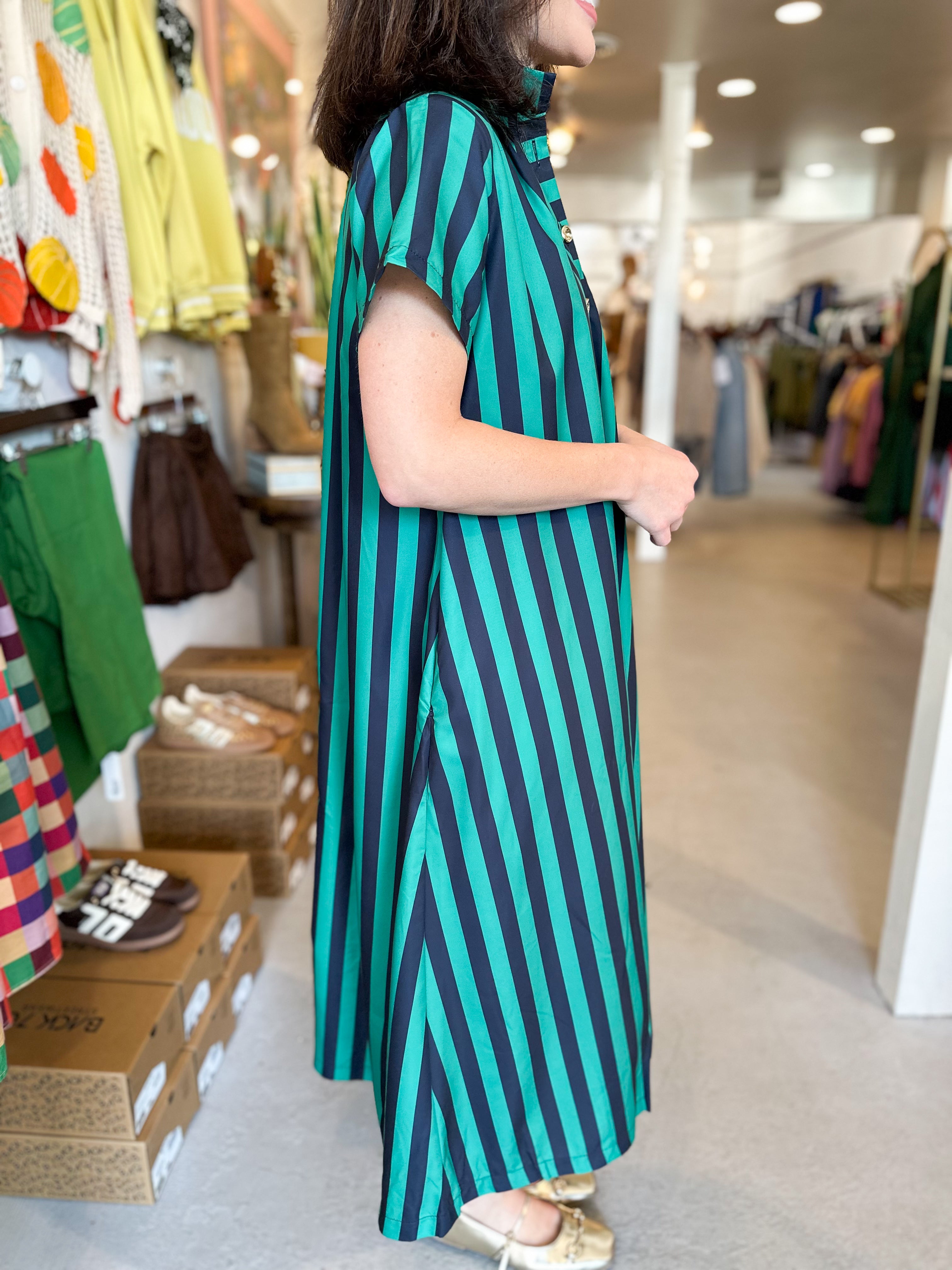 Stand High Neck Stripe Midi