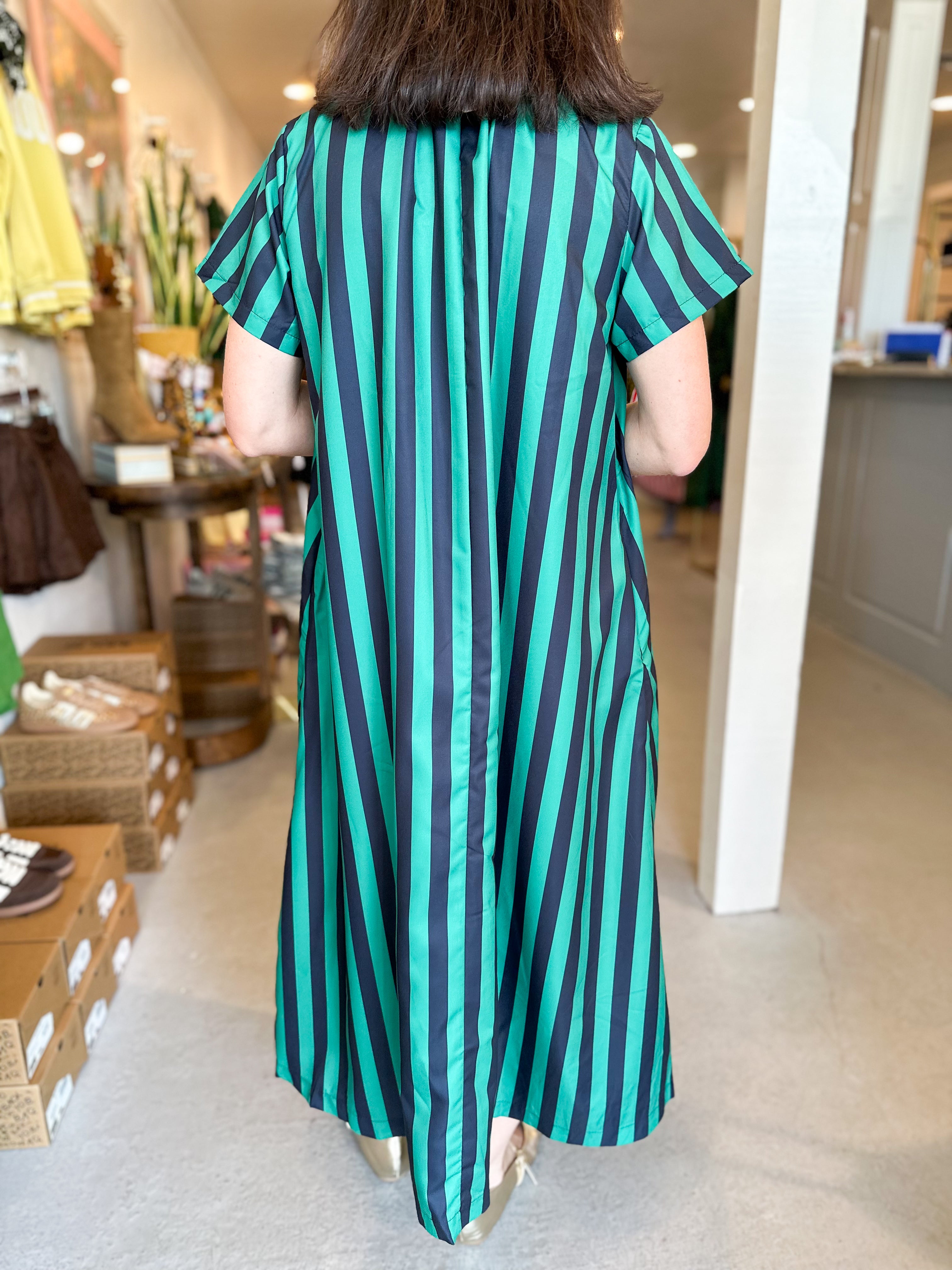 Stand High Neck Stripe Midi