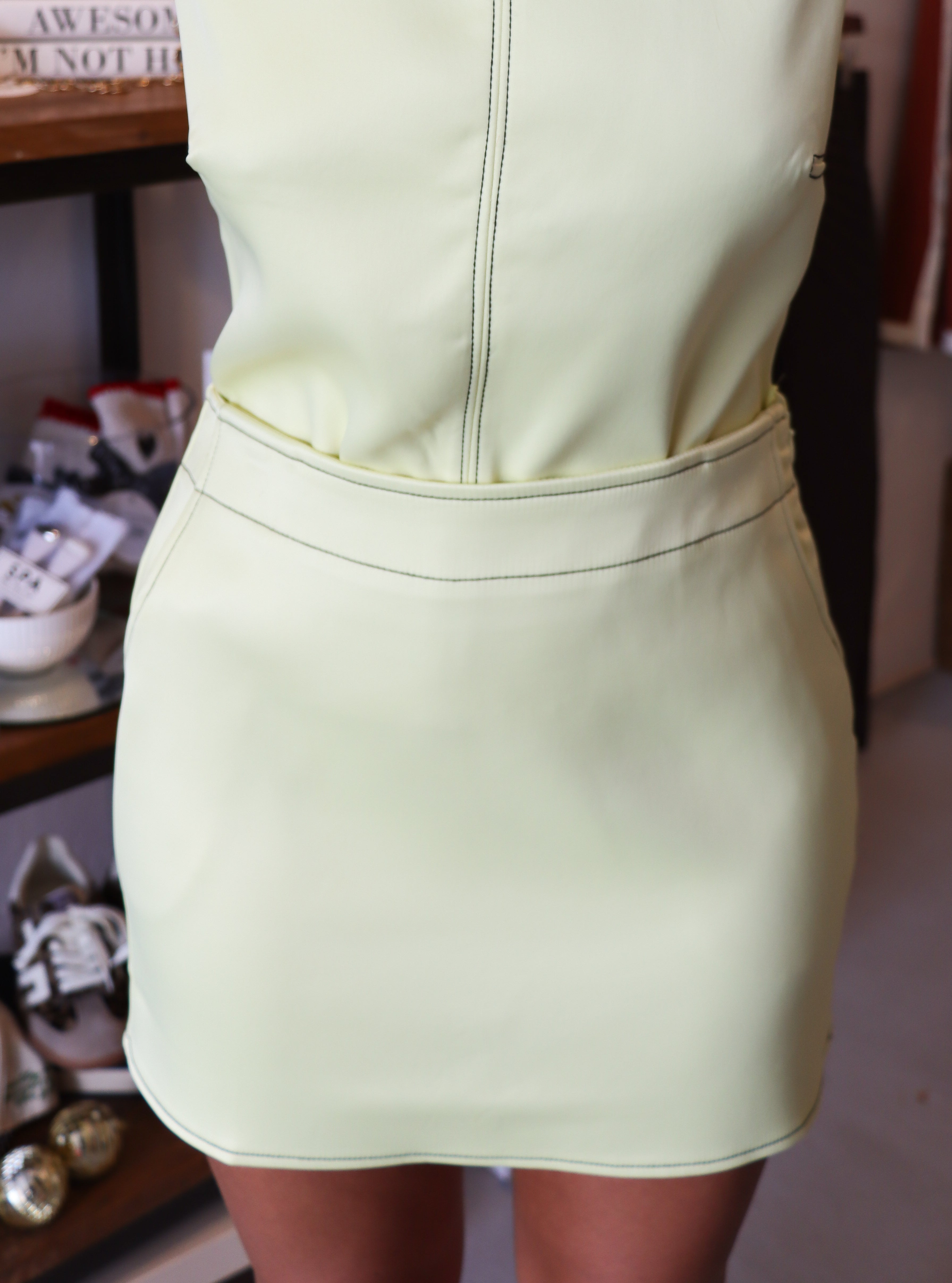 Contrast Stitch Satin Mini Skirt